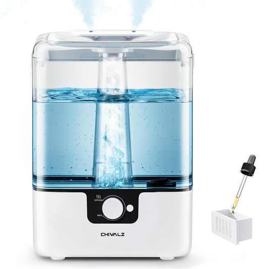 CHIVALZ Humidifiers for Bedroom Large Room, 6L Cool Mist Top Fill Humidifier with Essential Oil Diffuser, 26dB Quiet Ultrasonic Humidifier for Baby Nursery Plants, 50H Runtime Night Light 1 Pack White