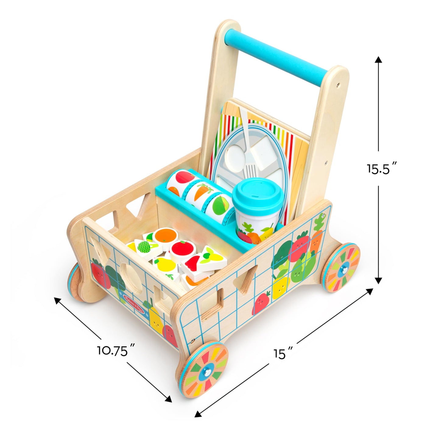 Melissa & Doug Wooden Shape Sorting Grocery Cart Push Toy and PuzzlesPretend Play Grocery Toys, Sorting and Stacking Toys for Infants and Toddlers Ages 1+