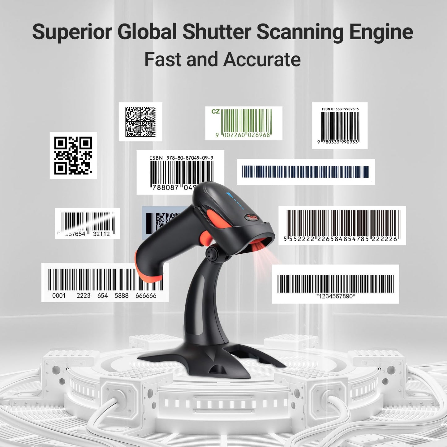 Tera Barcode Scanner Wireless 1D 2D QR with Stand: Battery Level Indicator 3 in 1 Works with Bluetooth 2.4G Wireless USB Wired Handheld Bar Code Reader with Vibration Alert HW0002 Orange