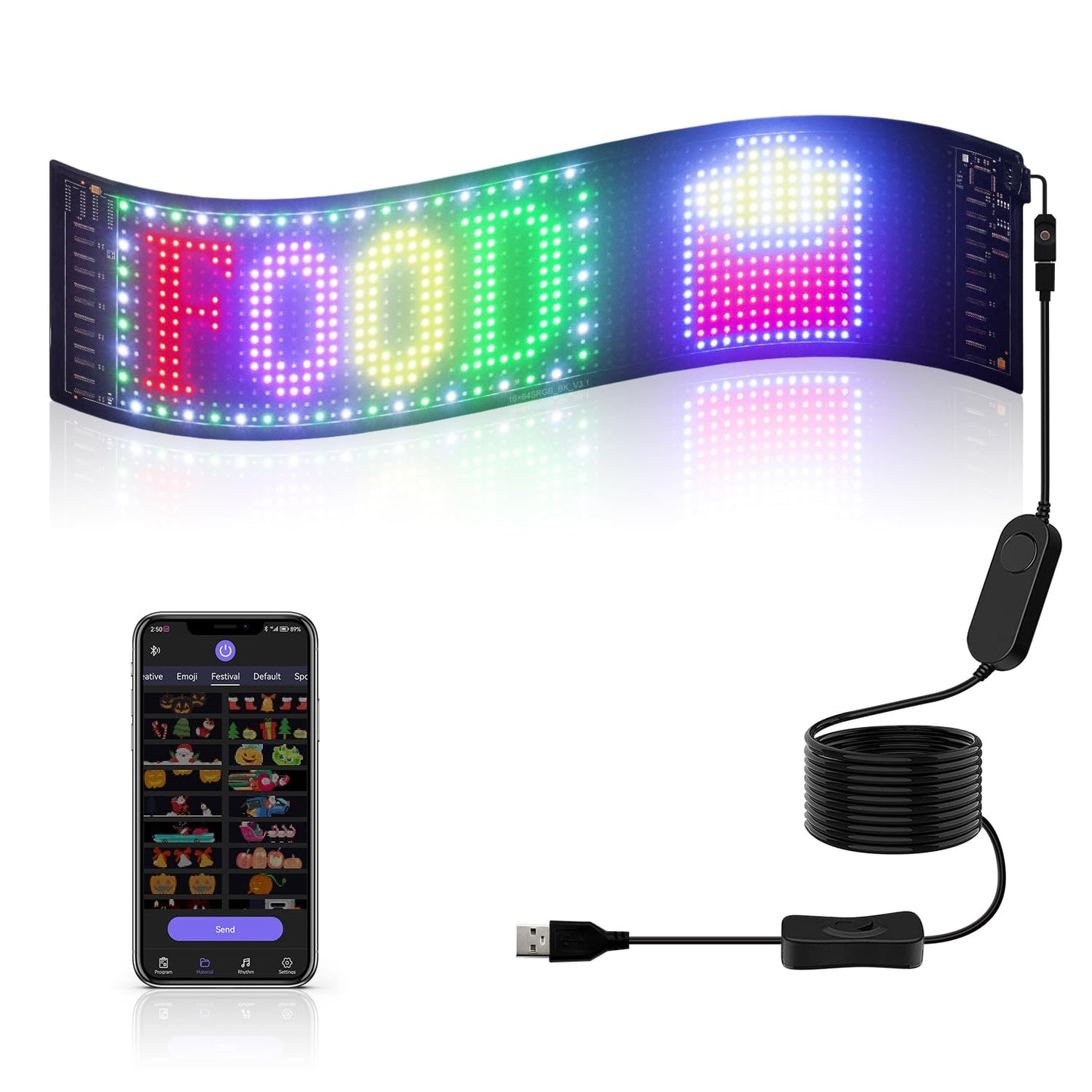 HOIOS Programmable LED Scrolling Sign - USB 5V LED Matrix Panel Smart APP Control DIY Text Patterns for Car Window 15x4