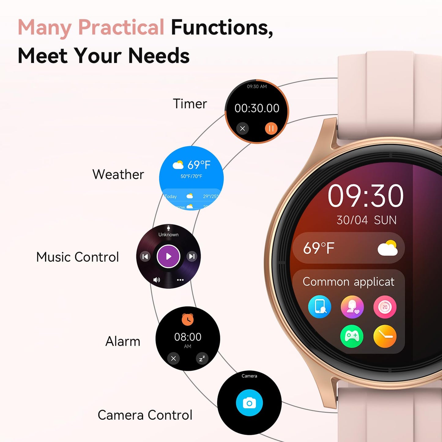 Smart Watches for Women (2 Bands), 1.27" Stylish Fitness Watch for Android iPhone with Bluetooth Calls (Make/Answer), AI Voice Command, Heart Rate/SpO2/Sleep Monitor, 7 Days Battery, IP68 Waterproof
