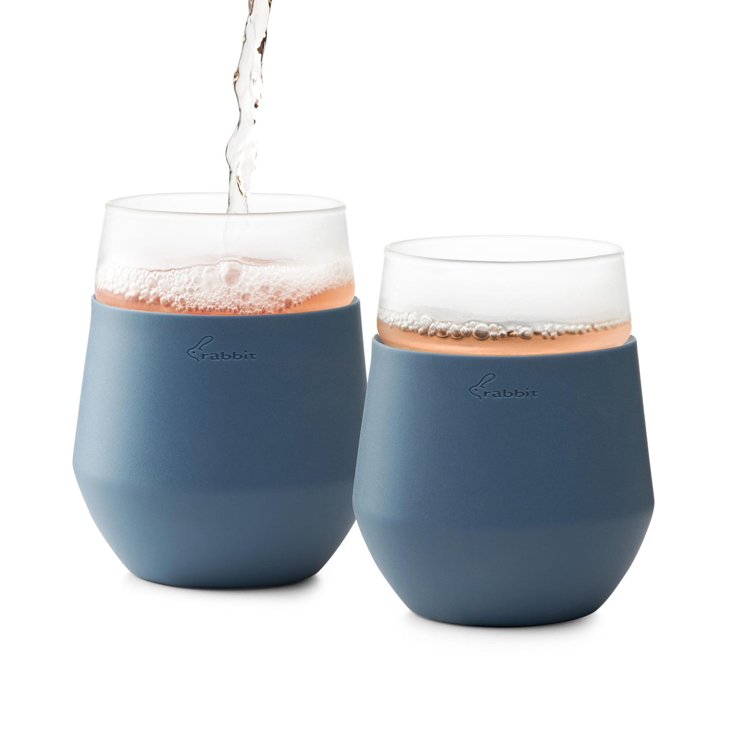 Rabbit Freezable Wine Glass Set of 2 - Insulated Stemless Cooling Glasses with Freezer Gel Packs and Silicone Sleeves, Keeps White Wine & Rosé Cold for Hours, Blue Gift Set