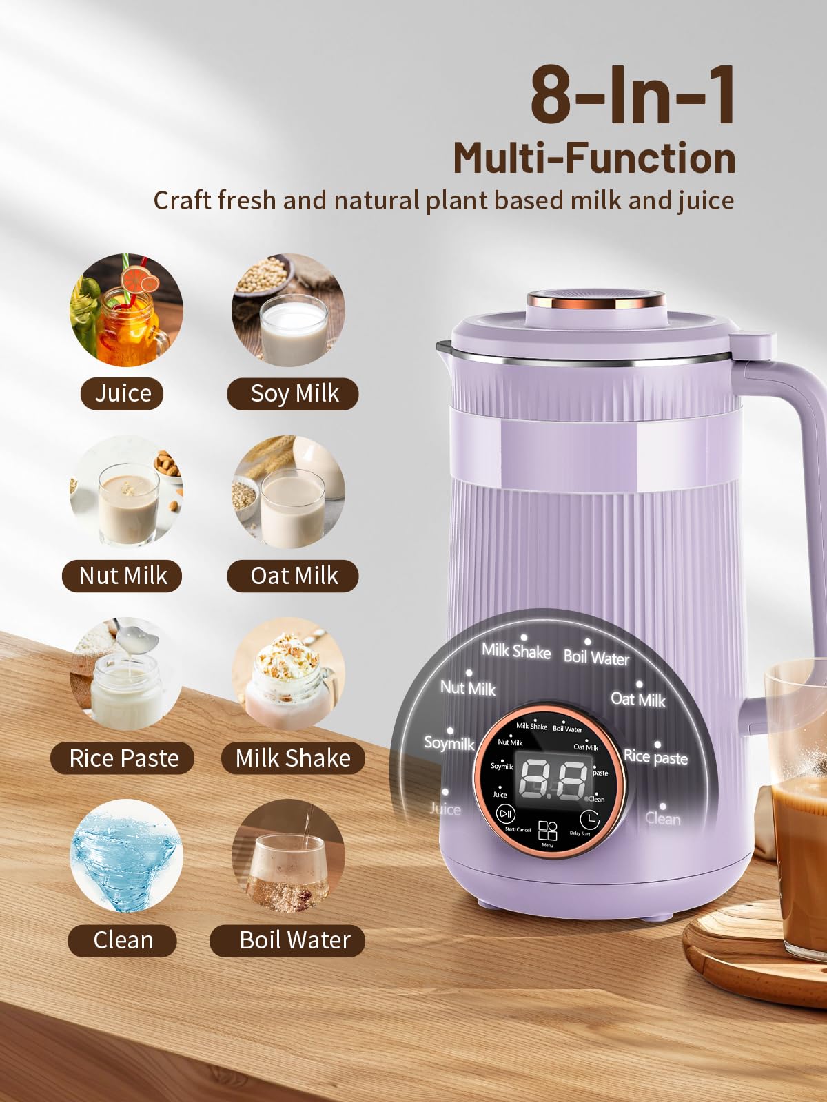 Nut Milk Maker Machine, 35oz Homemade Soy, Almond, Oat, Coconut, Plant Based and Non Dairy Beverages, 8 in 1 Automatic Soybean Machine With 12H Delay Start/Keep Warm/Boil Water