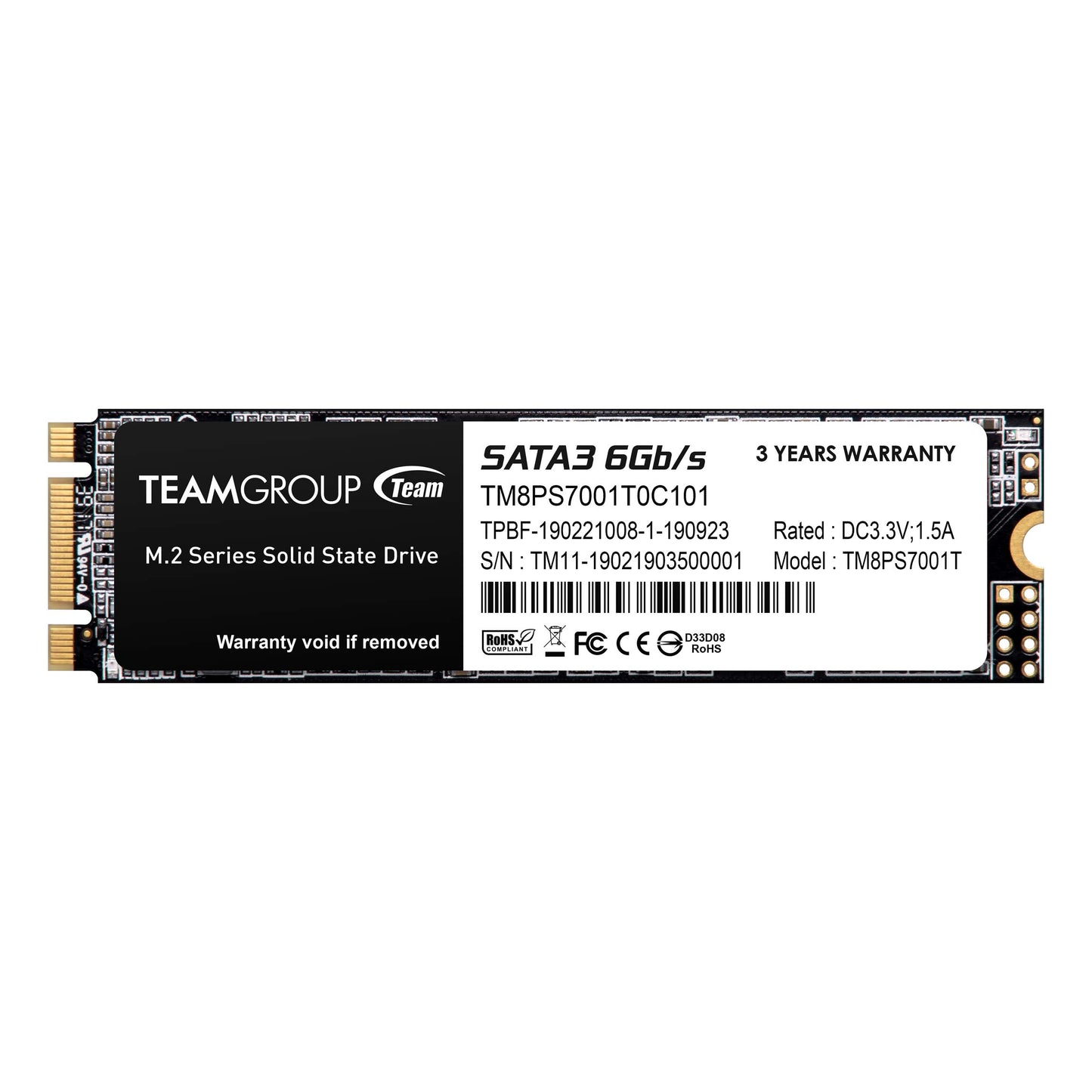 TEAMGROUP MS30 1TB with SLC Cache 3D NAND TLC M.2 2280 SATA III 6Gb/s Internal Solid State Drive SSD (Read/Write Speed up to 530/480 MB/s) Compatible with Laptop & PC Desktop TM8PS7001T0C101