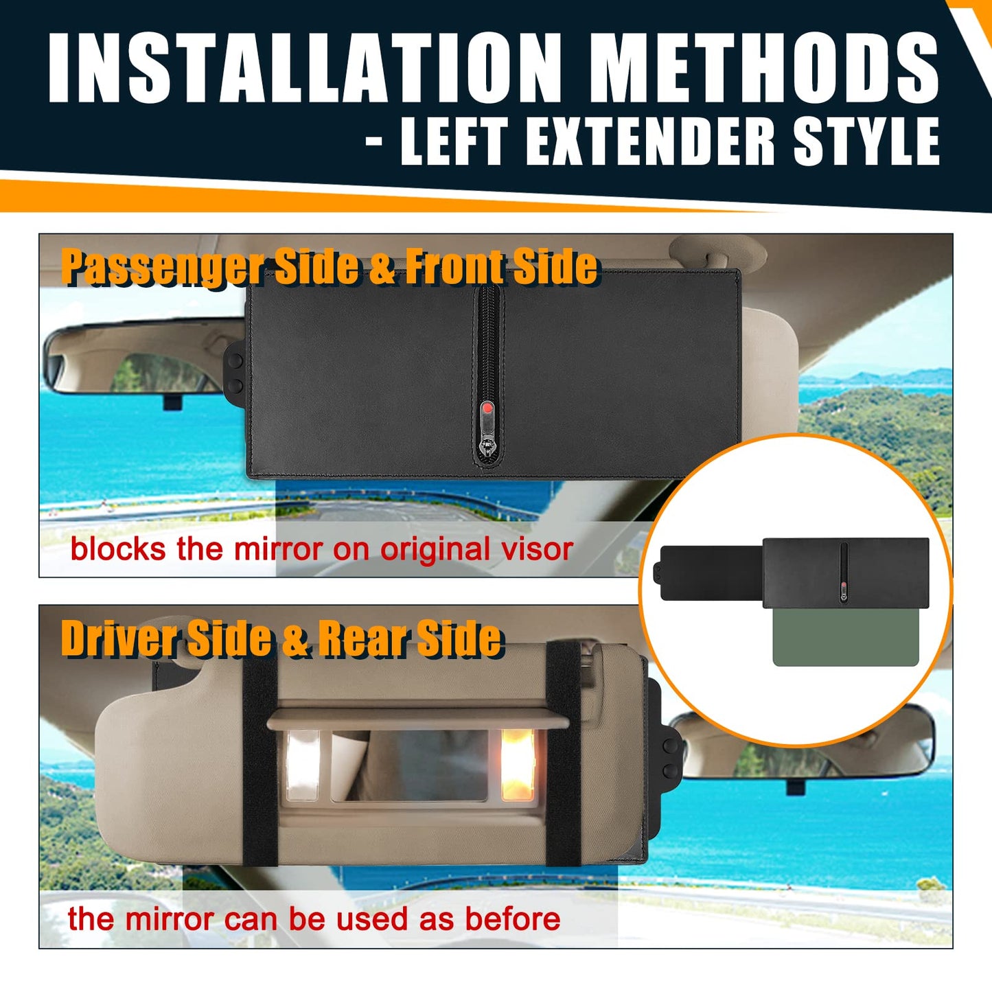 Veharvim 2 Pack Polarized Sun Visor Extender/ Extension with PC Lens and Side Sunshade, Anti-Glare, UV-Filtering for Car with Zipper Slider (Driver + Passenger Side), Upgraded UV400