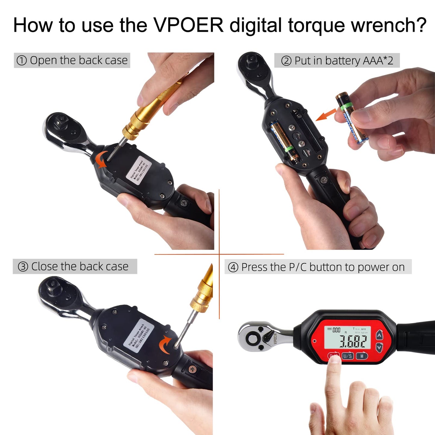 VPOER Digital Torque Wrench 1/4-inch Drive, 0.22-7.37 ft-lbs (0.3-10 Nm) (2.65-88.5 inch pound) with Buzzer & LED, Calibrated