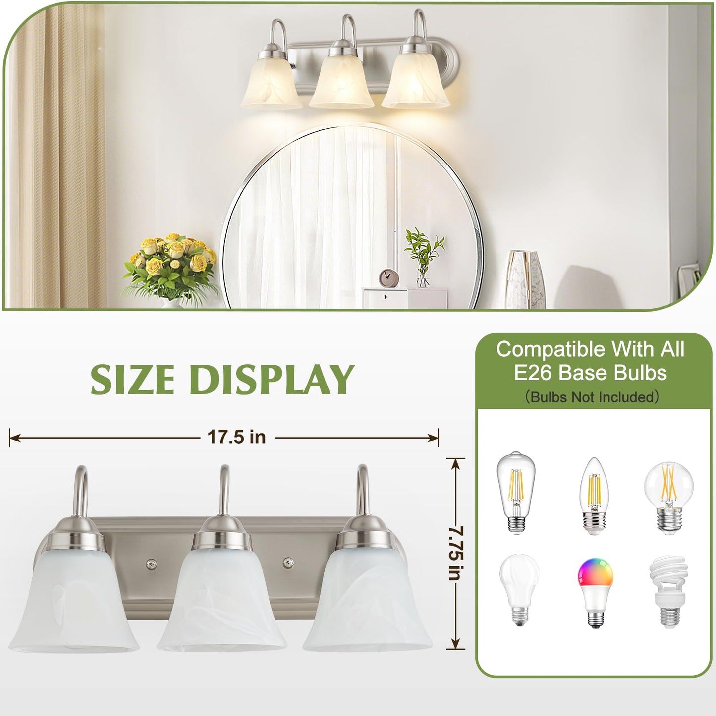 3 Light Bathroom Vanity Lights, Bathroom Light Fixtures Over Mirror, Modern Lighting Fixtures Brushed Nickel Wall Lamp Vanity Lights Apply for Mirror Living Room Cabinet Bedroom, Bulb Not Included