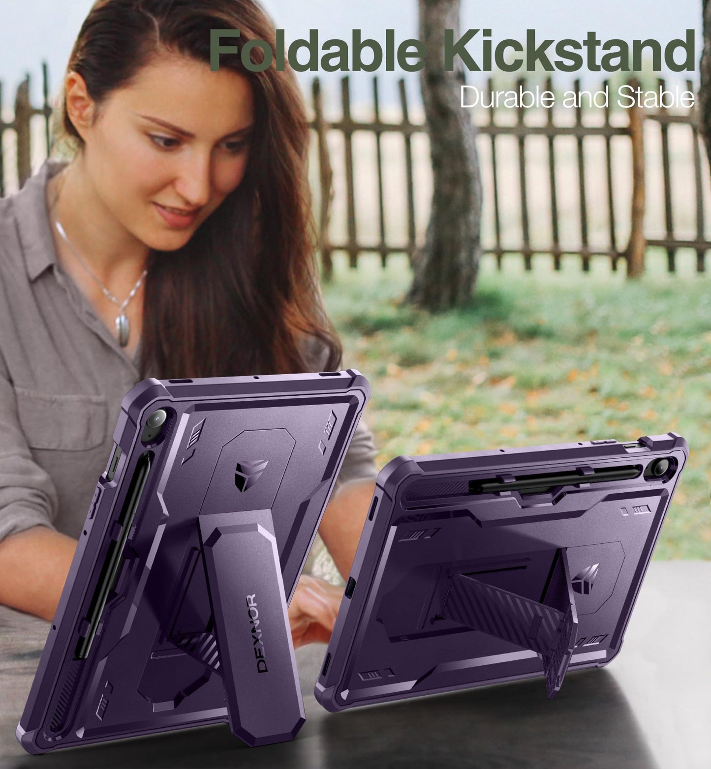 Dexnor Case for Samsung Galaxy Tab S9 FE 10.9 Inch 2023, [Built in Screen Protector & Kickstand] with Pen Holder Heavy Duty Shockproof Full Body Protective Cover for Galaxy Tab S9 FE Case-Purple