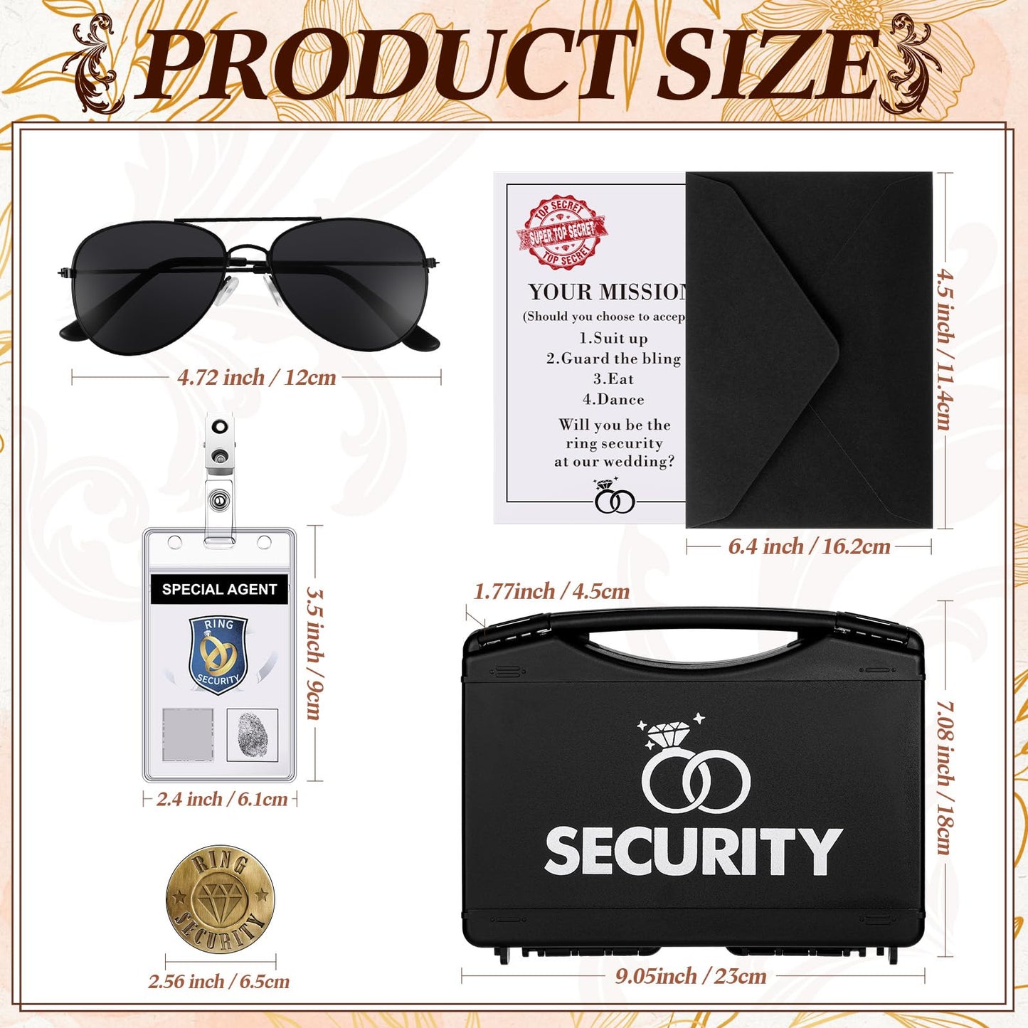 Aoriher Ring Wedding Bearer Security Set Include Ring Bearer Box Security Badge Sunglass Earpiece Bow Tie ID Badge Holder with ID Card Envelope Invitation Card for Proposal Gift(18 Pcs)