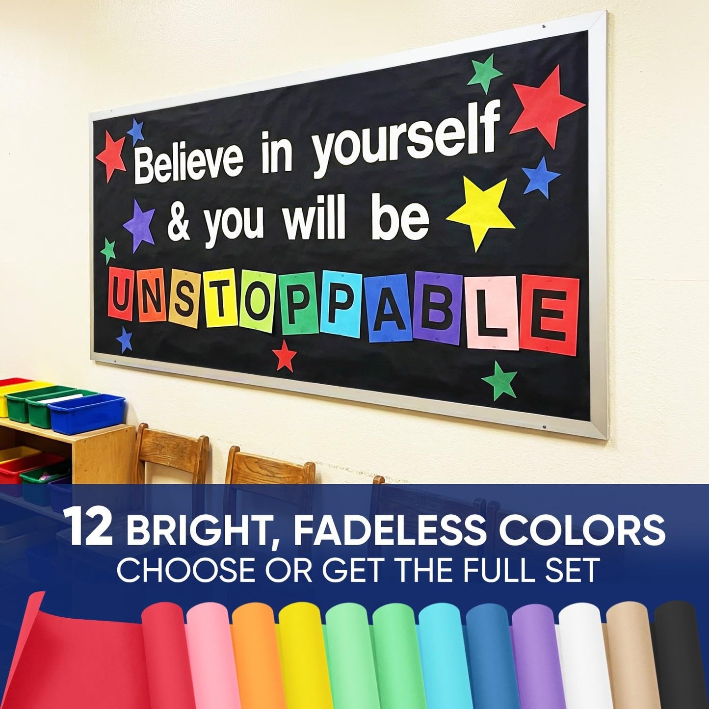 Black Construction Paper Roll 36" x 100 ft – Made in USA – 36" Bulletin Board Paper for Classroom & School, Teachers & Kids