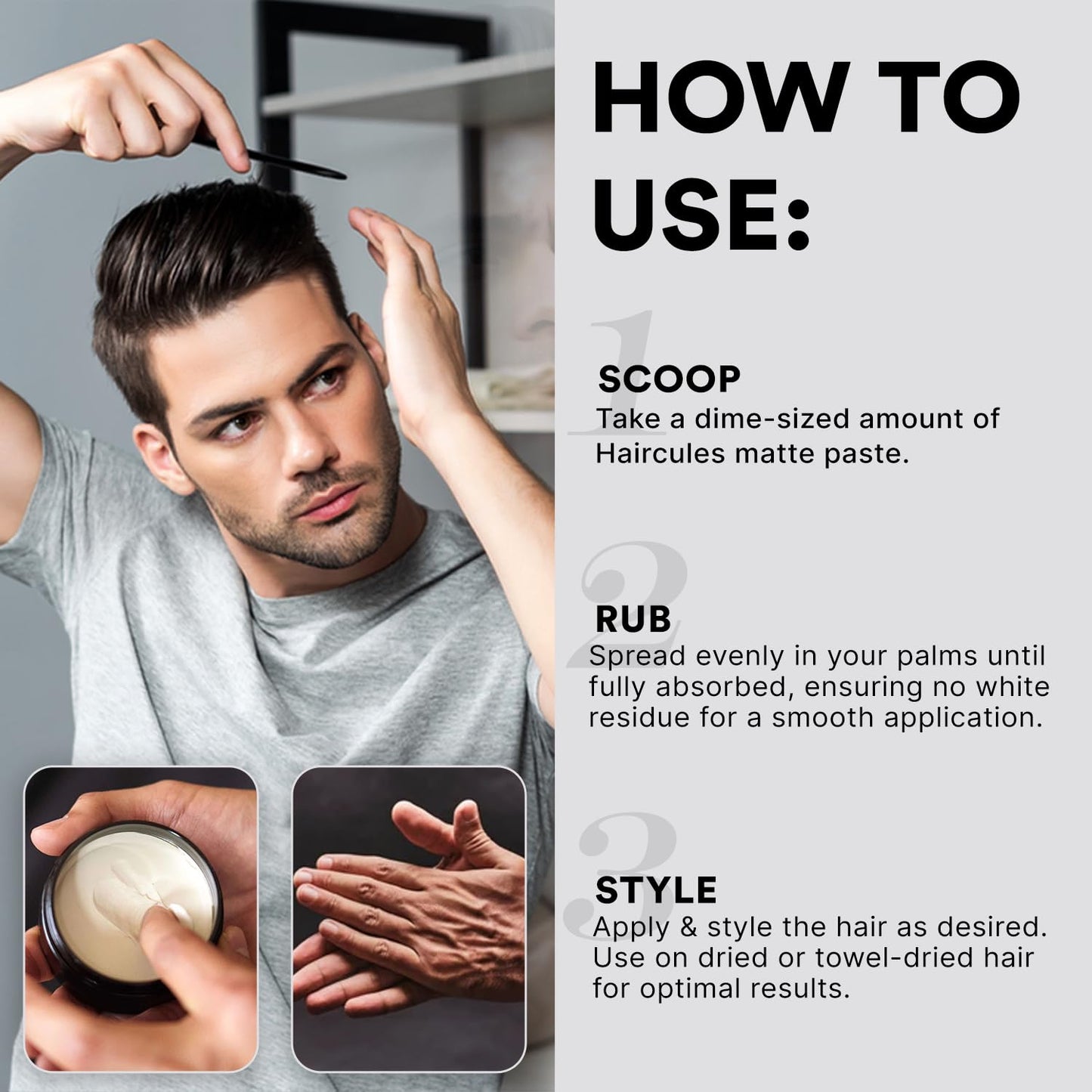 Haircules Matte Hair Paste - Strong Hold, No Shine, Long-Lasting Definition & Texture, Non-Greasy Styling Clay for Men, No Flakes, Works on All Hair Types, Keeps your Hair Healthy