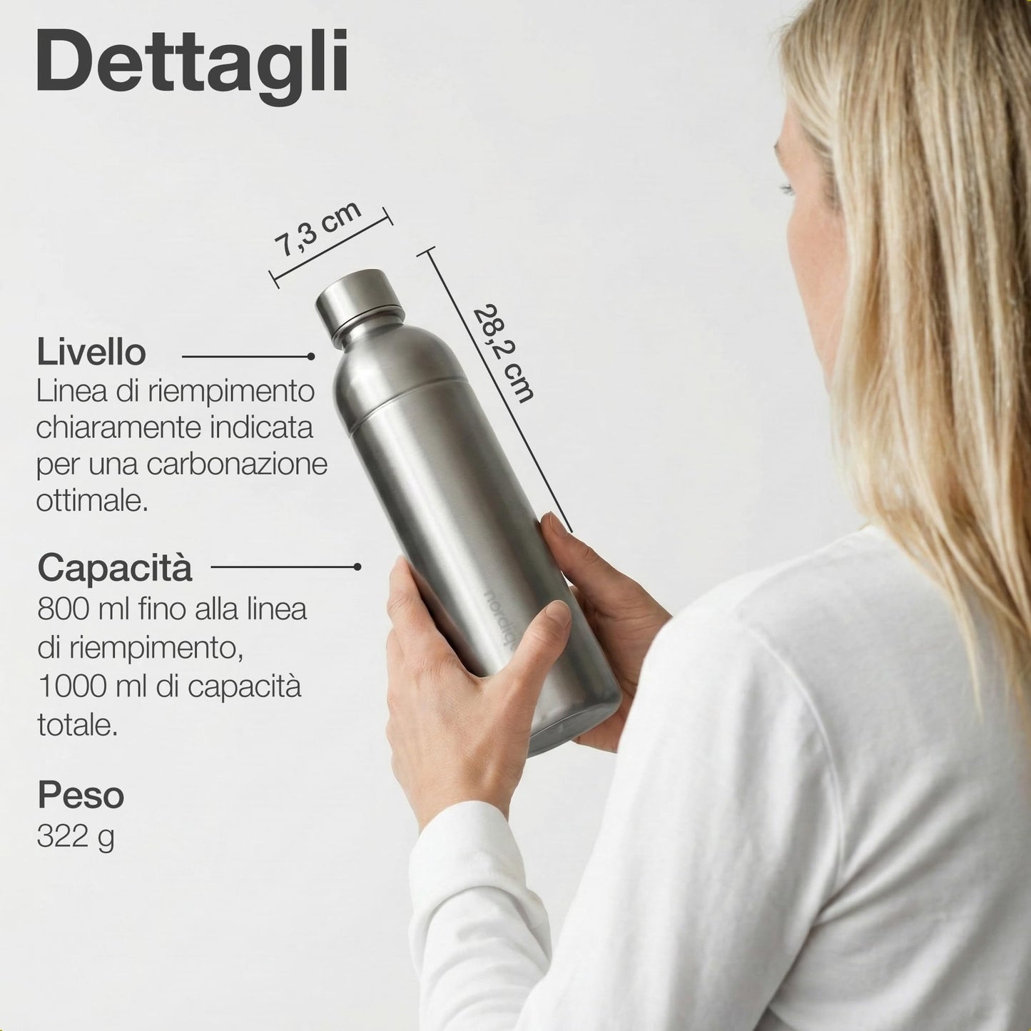 Nordiqo Premium 33 oz Stainless Steel Bottle | Compatible with Aarke Carbonator 3, SodaStream Duo & Plastic Bottle | No Expiry | Plastic-Free | 2x Steel