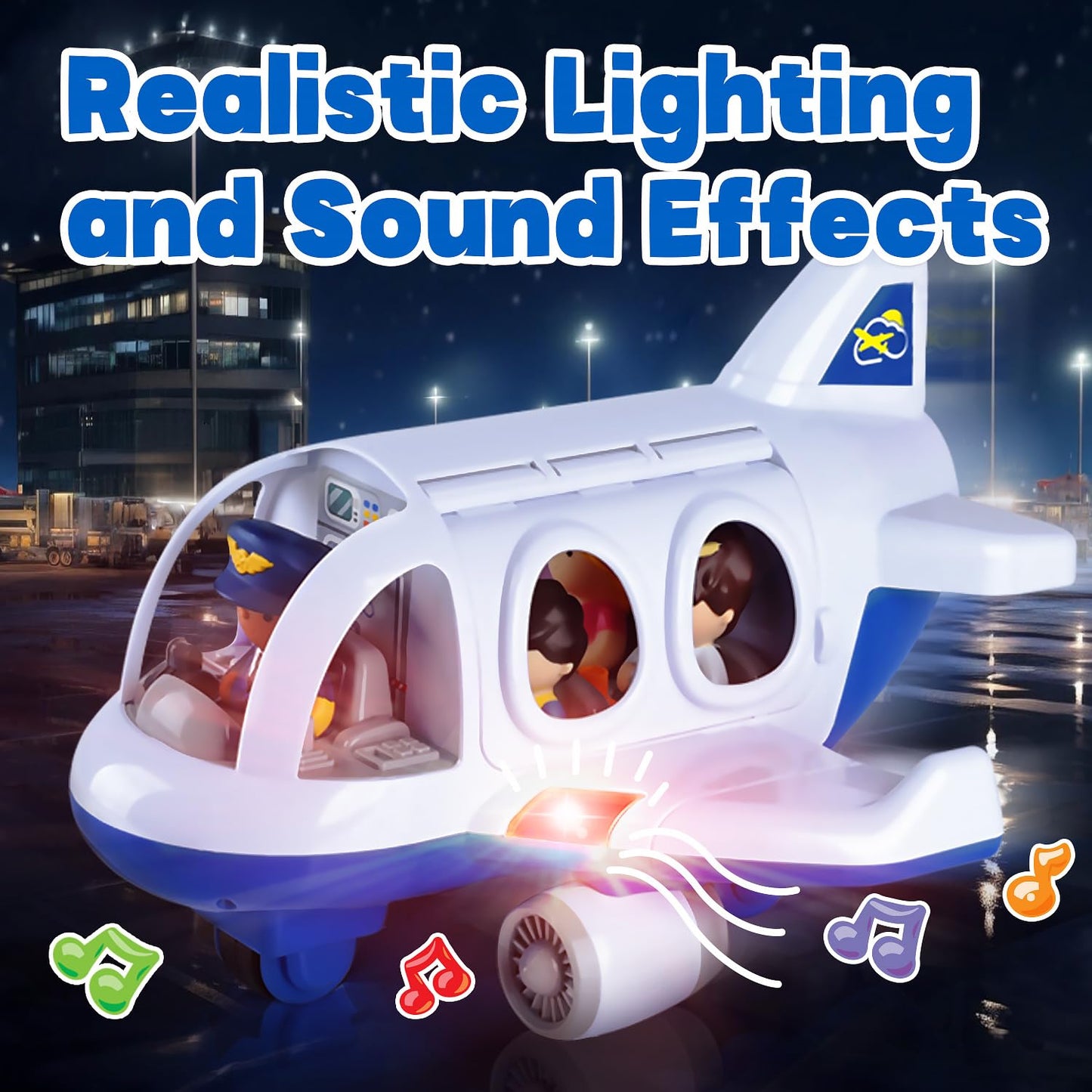 PLAY Airplane Toy for Kids - Toddler Airplane Toys Travel Plane Toys for Kids 2+ Years Old with Small Figures & Baggage Carrier, Musical Toy Airplane with Lights for Boys Girls Gifts Birthday