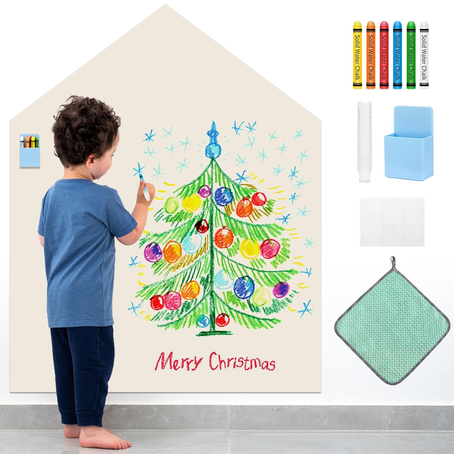 Magnetic Wall Decal for Kids, 40"x32" Magnetic Chalkboard for Wall, Self Adhesive Wall Sticker Board with 6 Dustless Chalks, Chalk Holder, Wipe Cloth, Magnetic Wallpaper for Playroom, Home