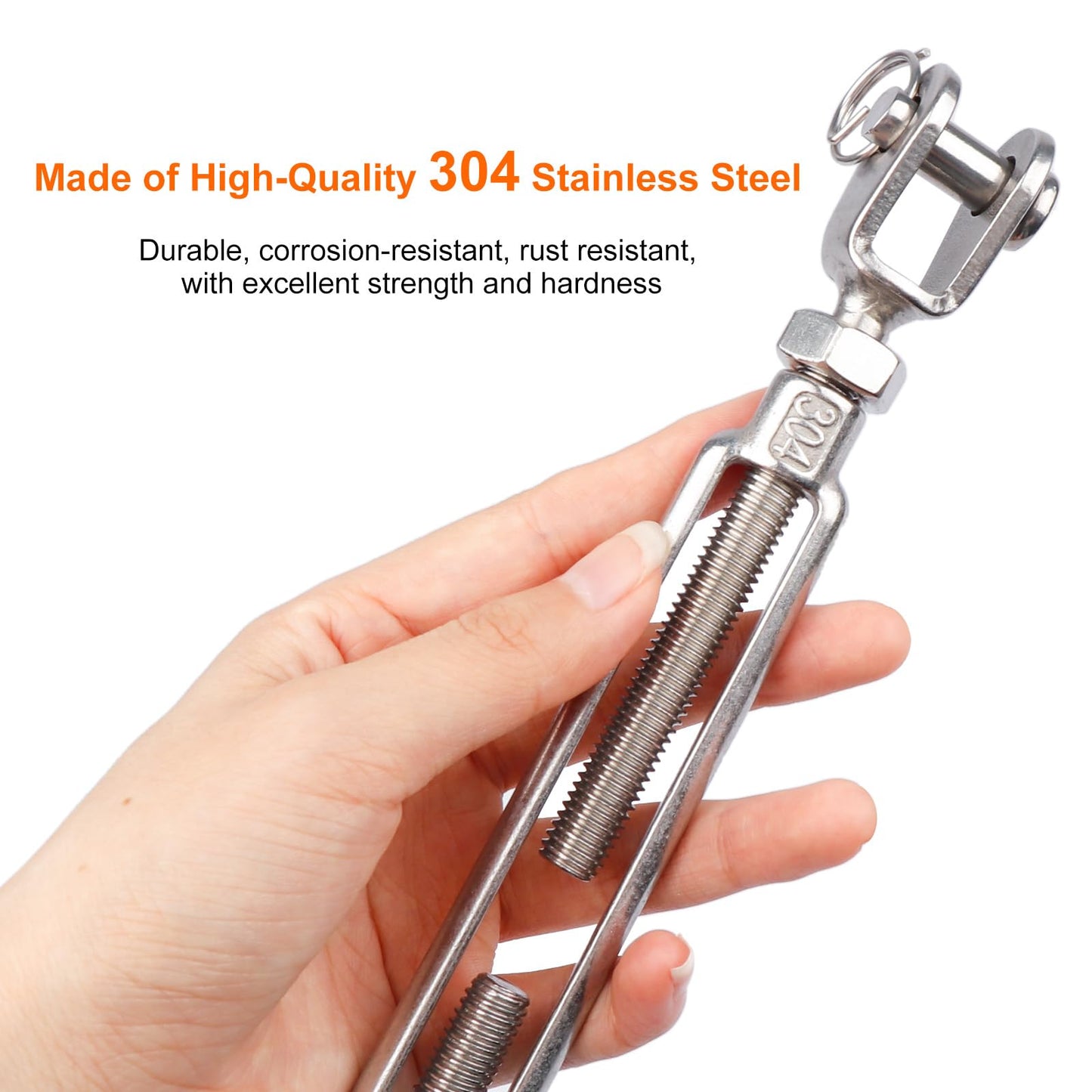 LordHardware 4Pcs Stainless Steel 3/8 Inch M10 Jaw and Jaw Turnbuckles for Tensioning Cable Rope Chain, 1200 lbs Load