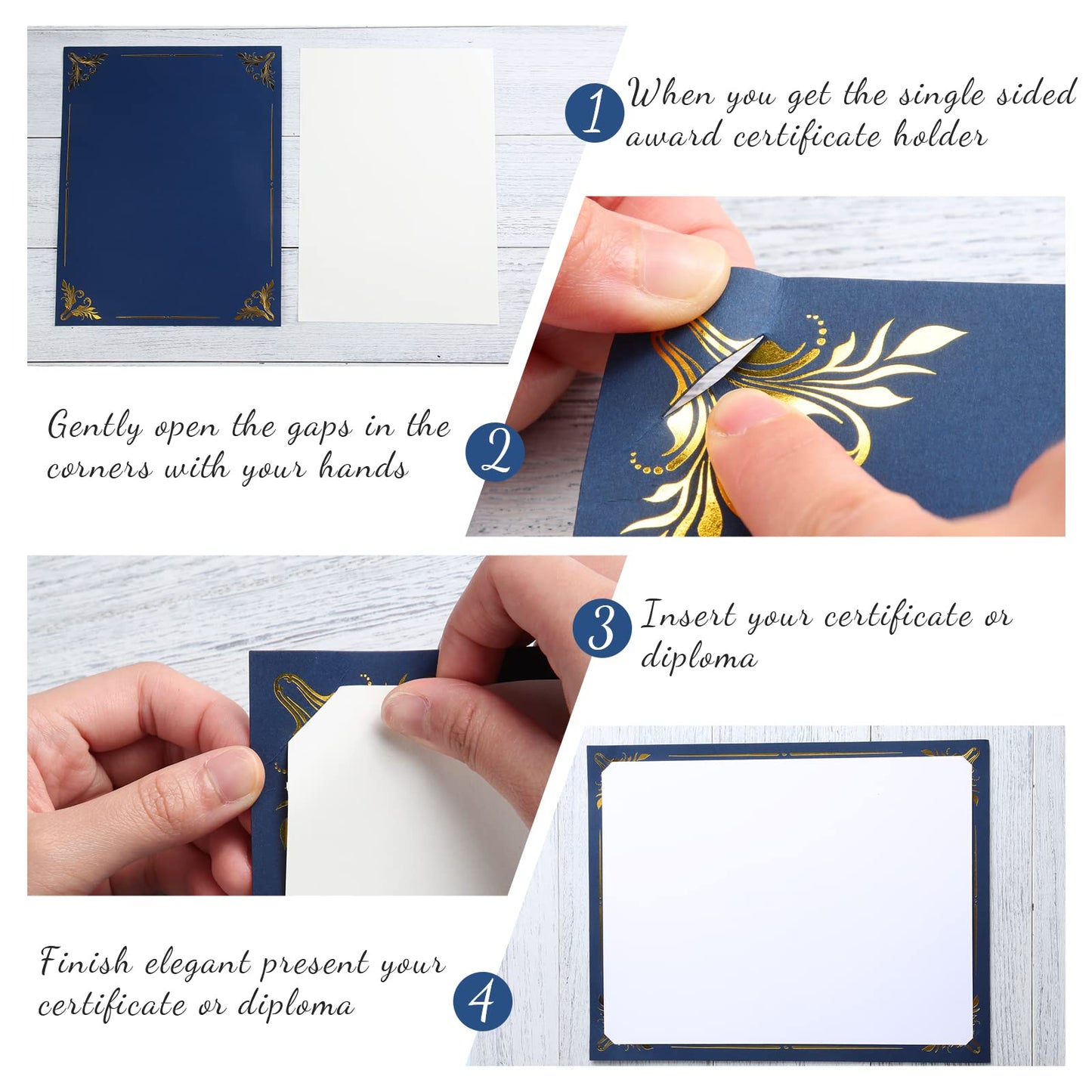 Fainne 100 Sets Certificate Paper Kit Single Sided Awards Holder with Foil Border for 8.5 X11 Certificate Covers Award Seals Stickers Diploma Covers (Navy Blue)