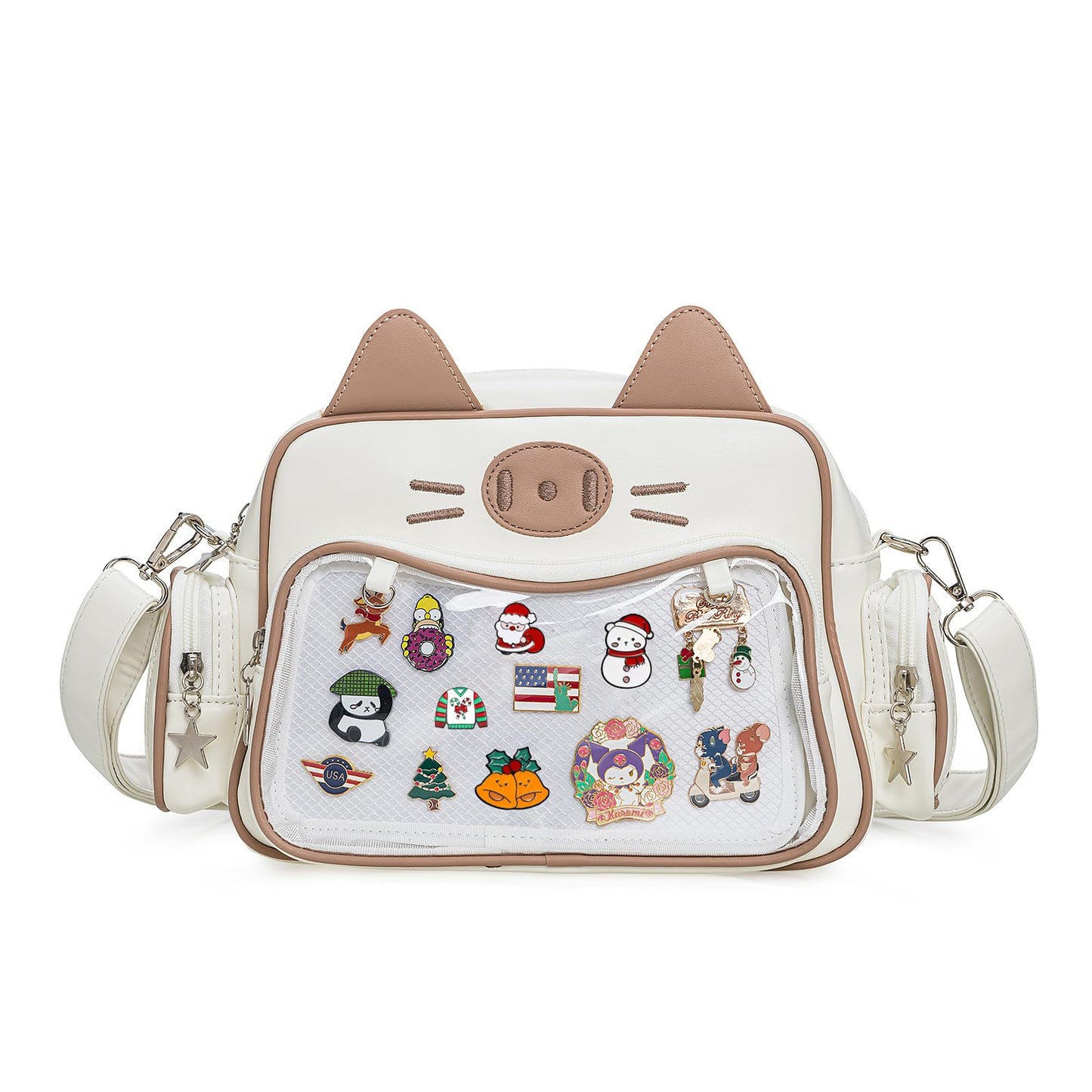ZAROXOXS Kawaii Ita Bag Crossbody Bag Cute White Cat Backpack Girls Shoulder Bags Pin Display with Insert
