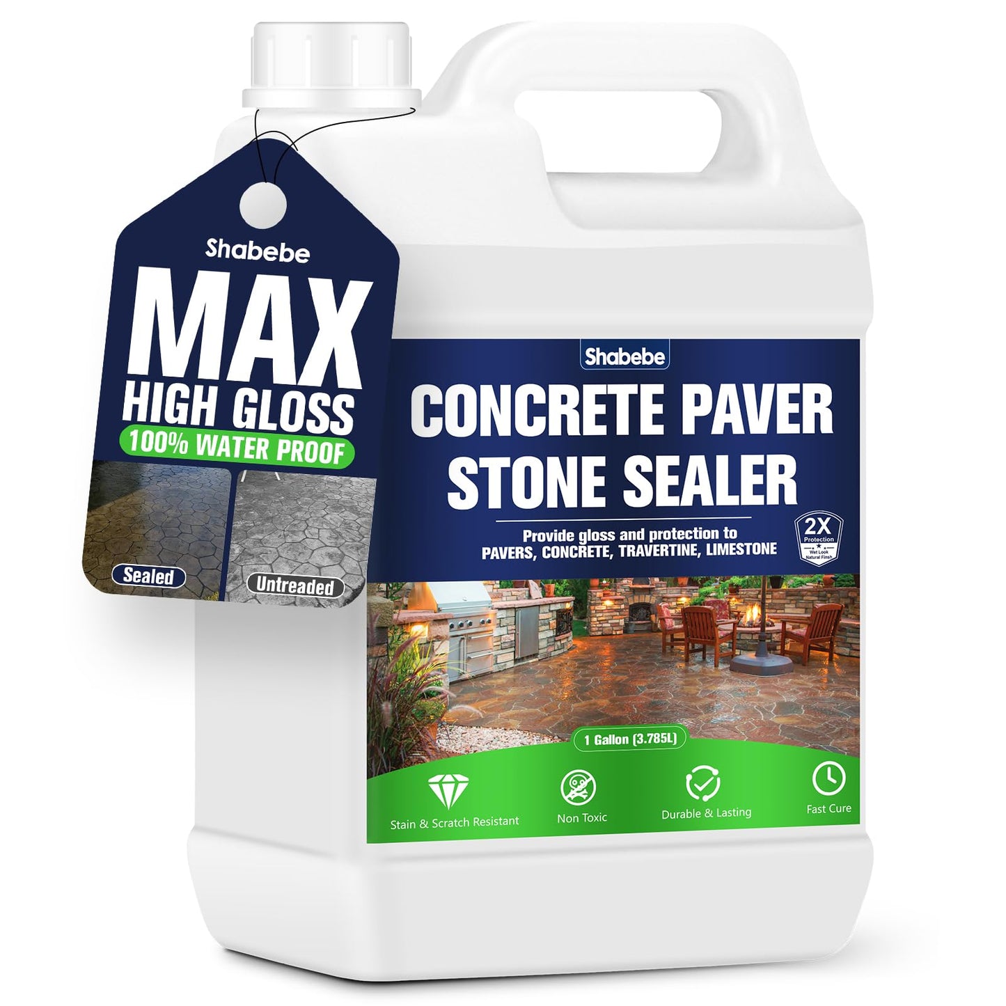 Premium Stone Sealer, 1 Gallon – Max Gloss Wet Look for Pavers, Driveways & Patios – Waterproof & UV Resistant, Long-Lasting Protection with Enhanced Color for Natural Stone Surfaces