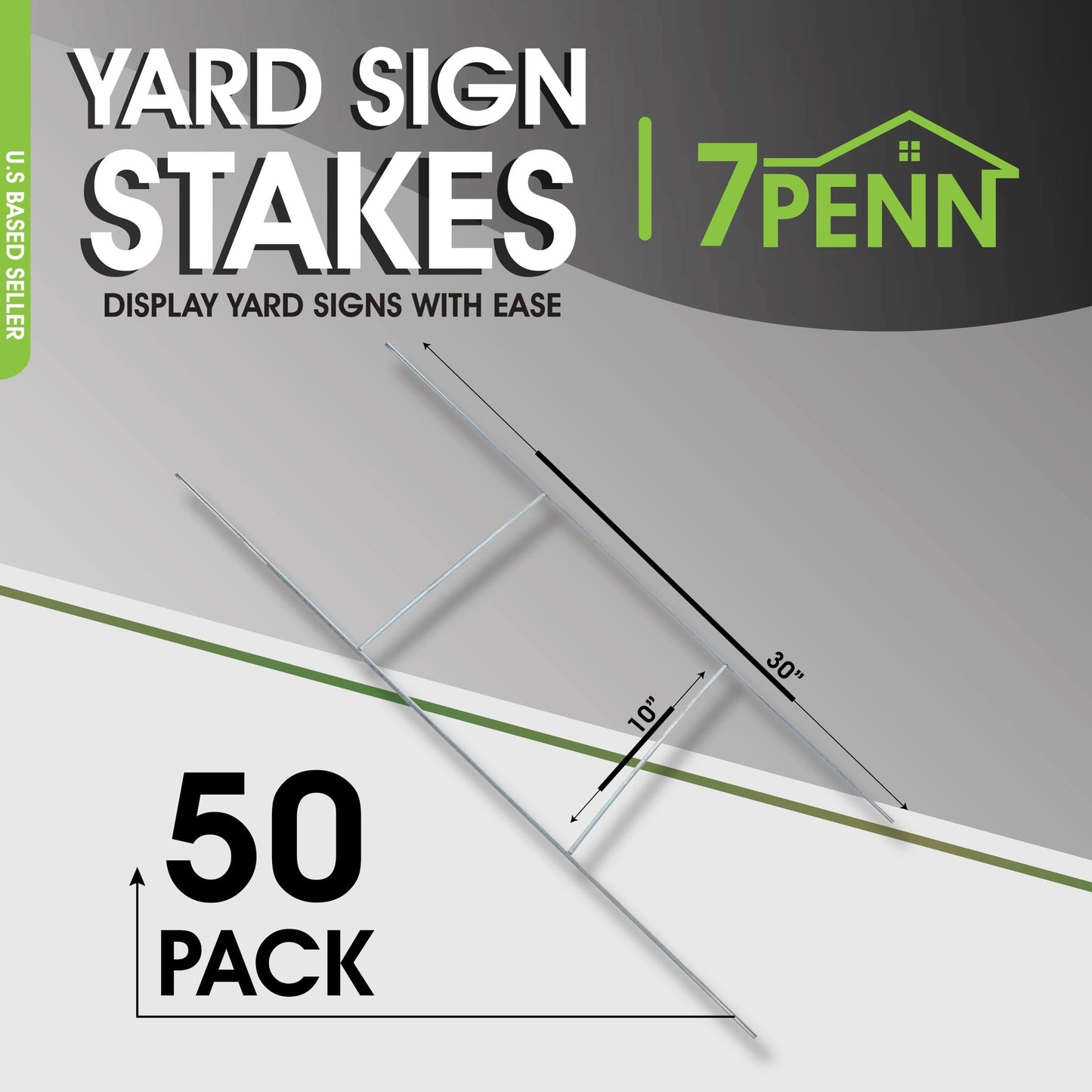 7Penn H Frame Yard Sign Stakes Metal Sign Holder H Stakes for Yard Signs 10x30 Inch 50 Pack