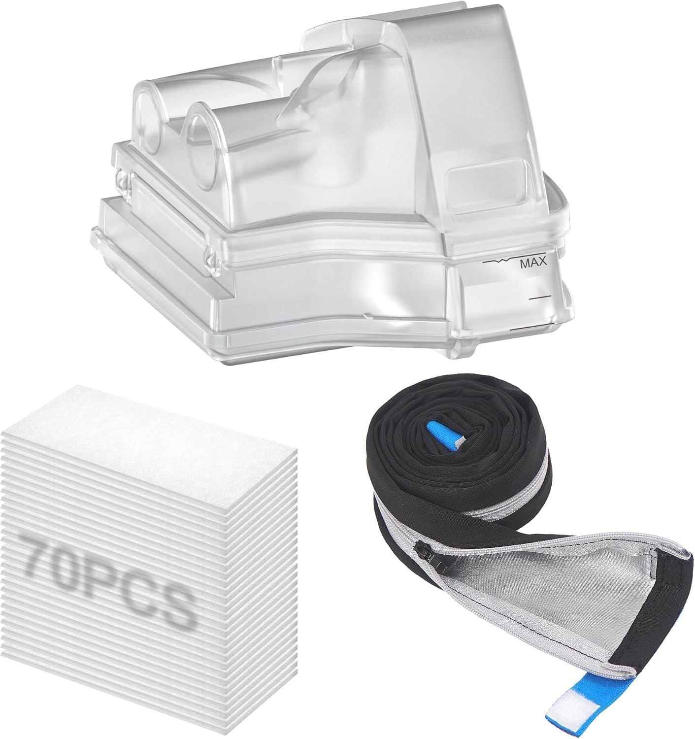 Replacement Cleanable Water Chamber Kit Compatible with AirSense 10 & AirCurve 10，70PCS HEPA Filters & Hose Cover for Climate Line Air & Water Chamber Included, ItAll Supplies