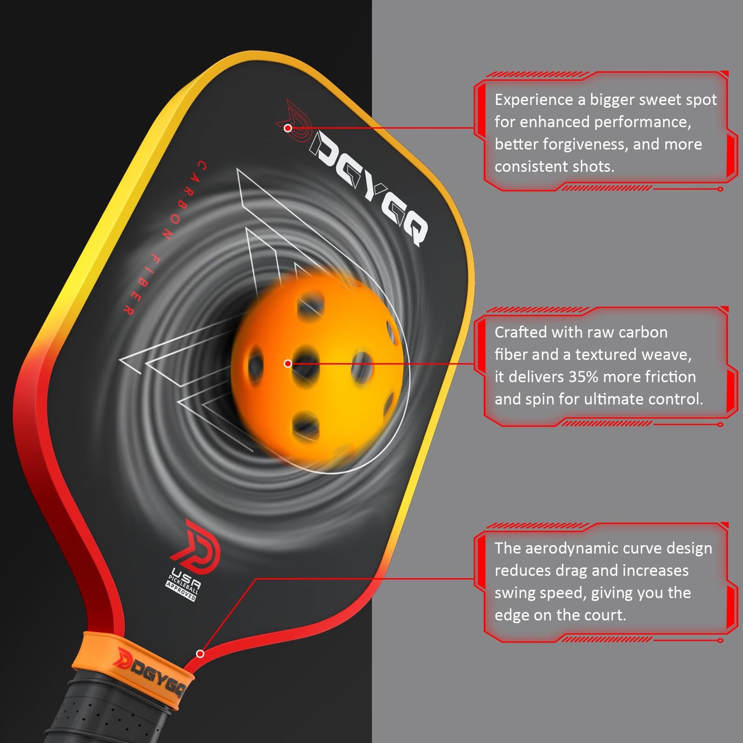 DGYGQ Pickleball Paddles - Professional Carbon Fiber Paddle with Honeycomb Core Pickleball Rackets - Lightweight Precision & Enhanced Shock Absorption for High Spin & Powerful Shots