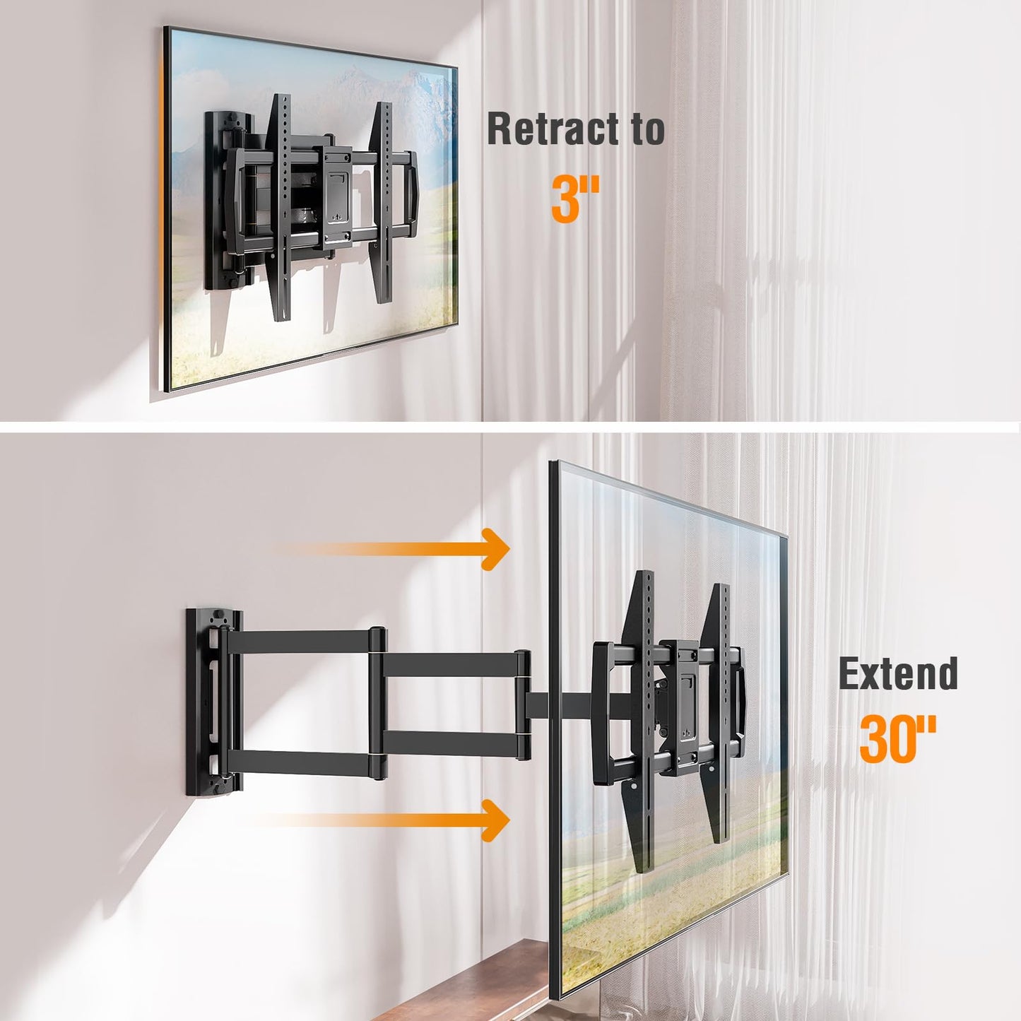 ELIVED Long Arm TV Wall Mount for Most 42-75 Inch TVs, 30 Inch Long Extension Corner TV Mount, Full Motion Wall Mount tv Bracket Swivel and Tilt, Holds up to 99 lbs. Max VESA 600x400mm, YD3037