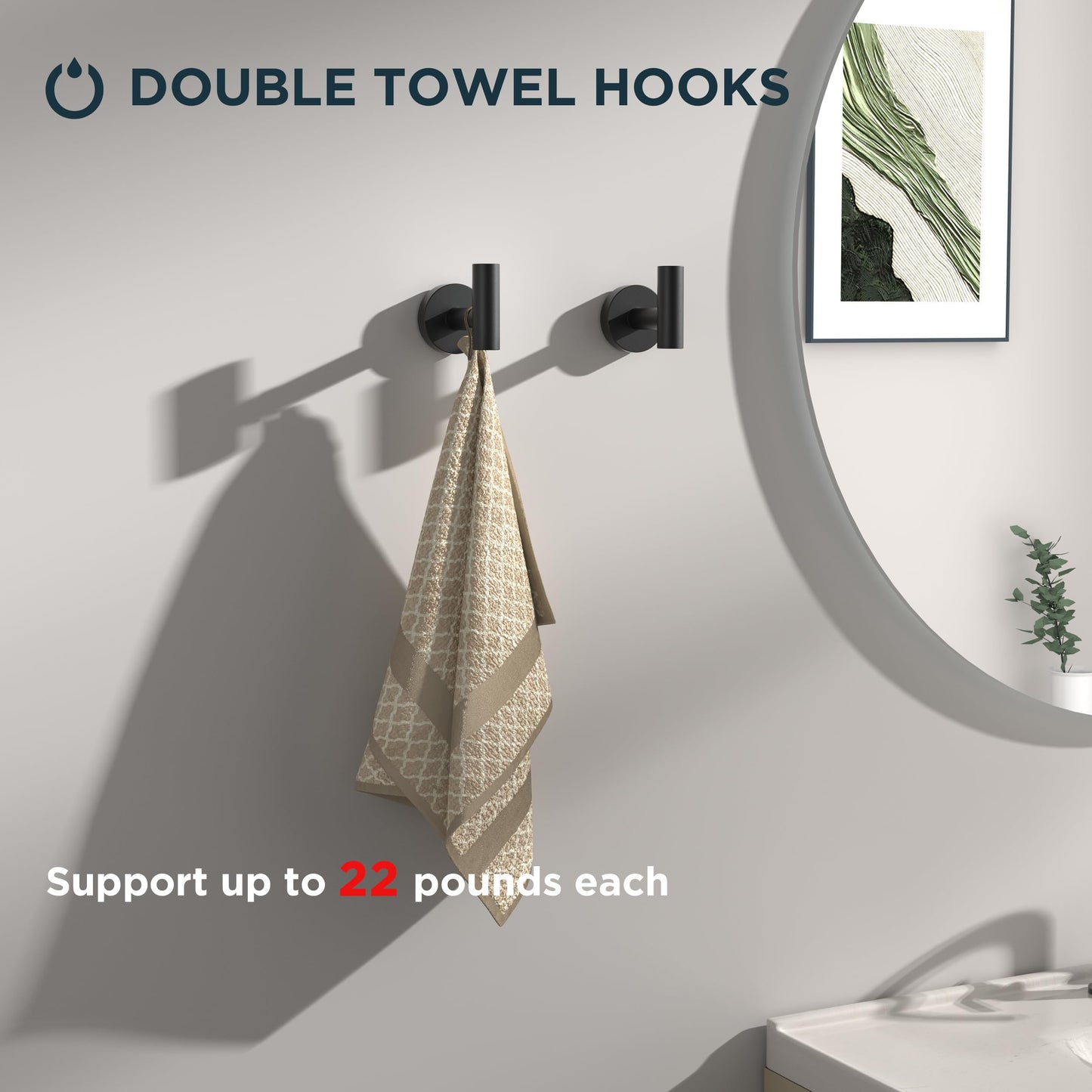 FORIOUS 4 Piece Bathroom Accessories, SUS304 Stainless Steel Toilet Paper Holder, Towel Ring and 2 Towel Hooks, Wall Mounted Bathroom Hardware Set (Matte Black,Double Post Pivoting)