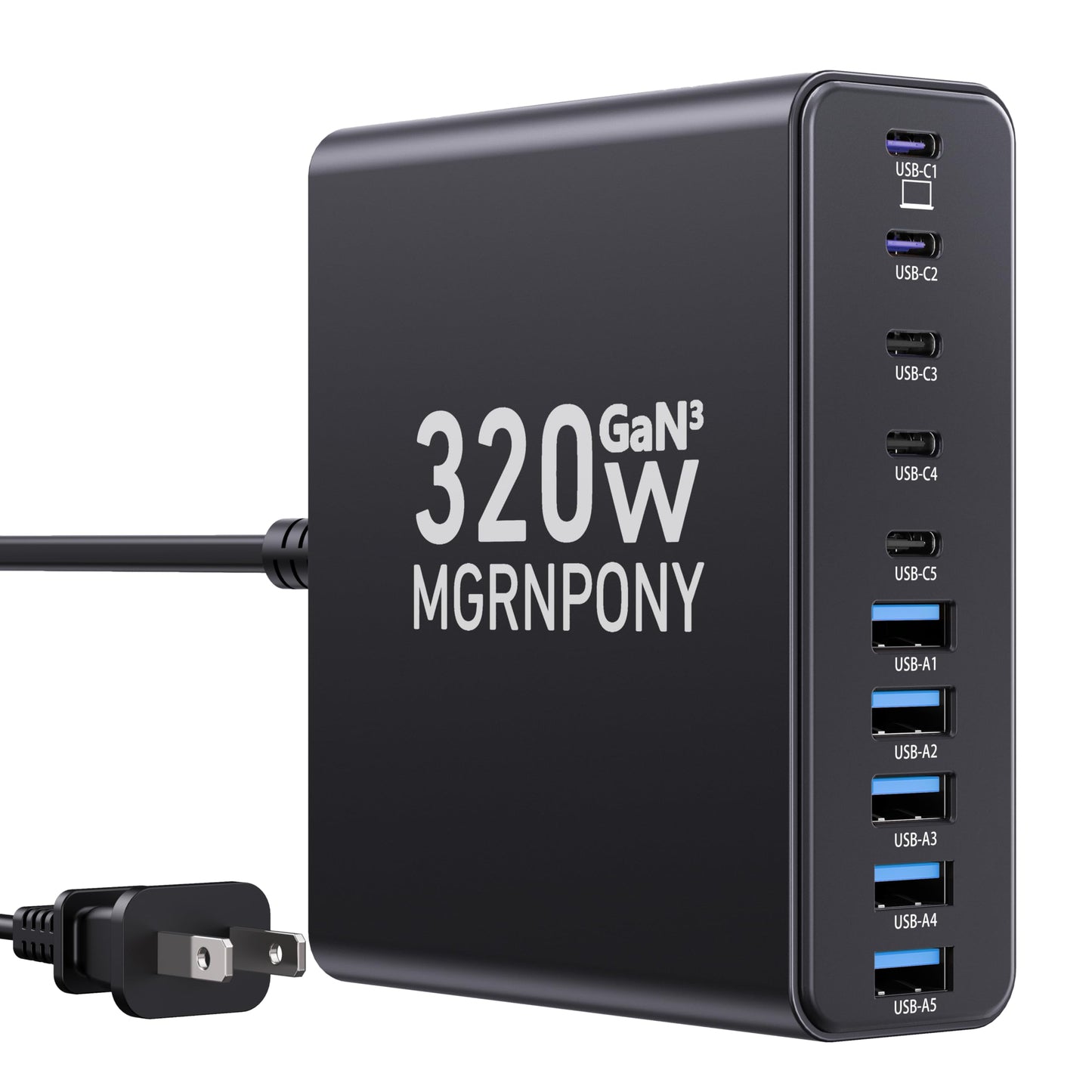 320W USB C Charger Block, 10-Port USB C Charging Station GaN III PD 65W Mini PC Laptop Fast Charger Adapter for MacBook Pro/Air, DELL, iPad, iPhone, Samsung Galaxy Black