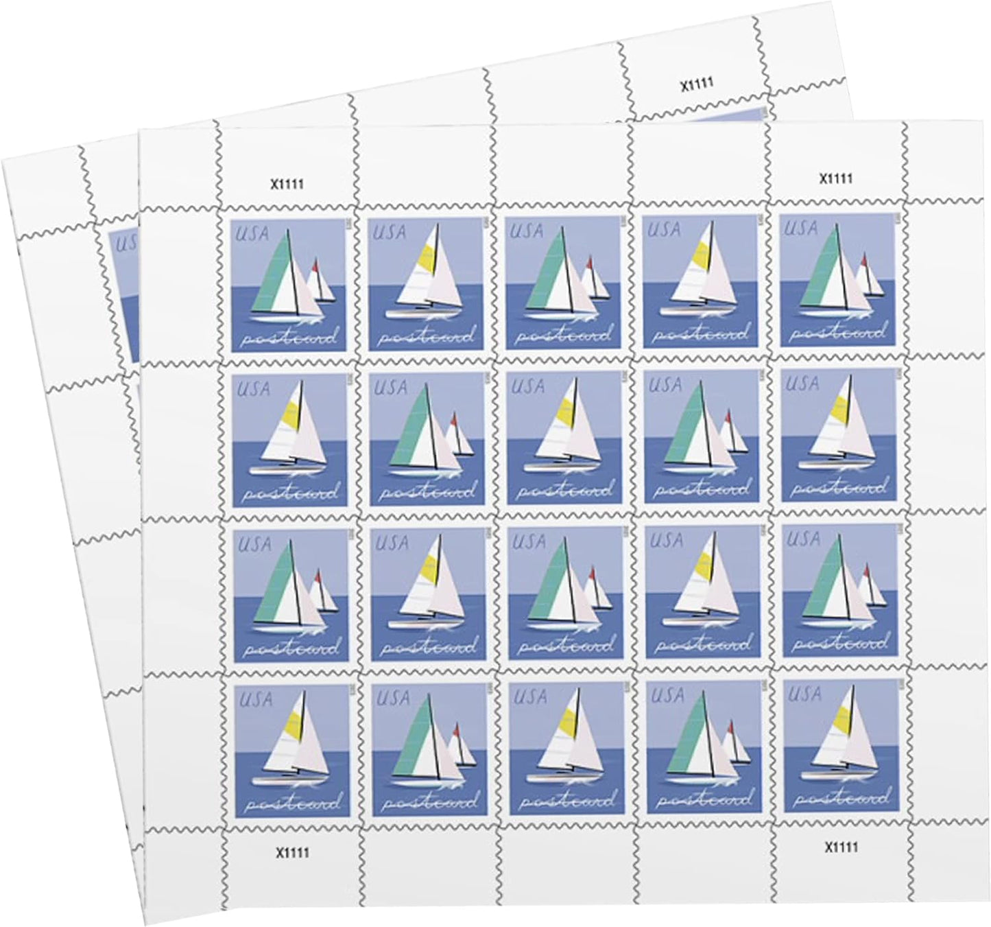 United States Postal Service Sailboats 2023 Blue Rectangular Postcard Stamps (2 Sheets of 20)