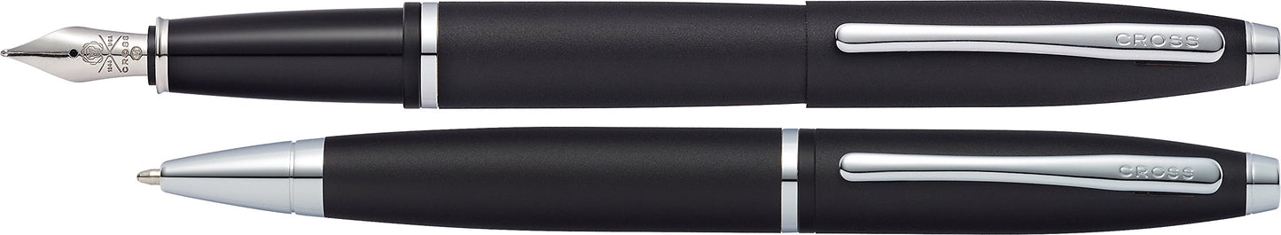Cross Calais Satin Chrome Ballpoint Pen & Fountain Pen with Medium Nib in Gift Box (AT0117-14MS)