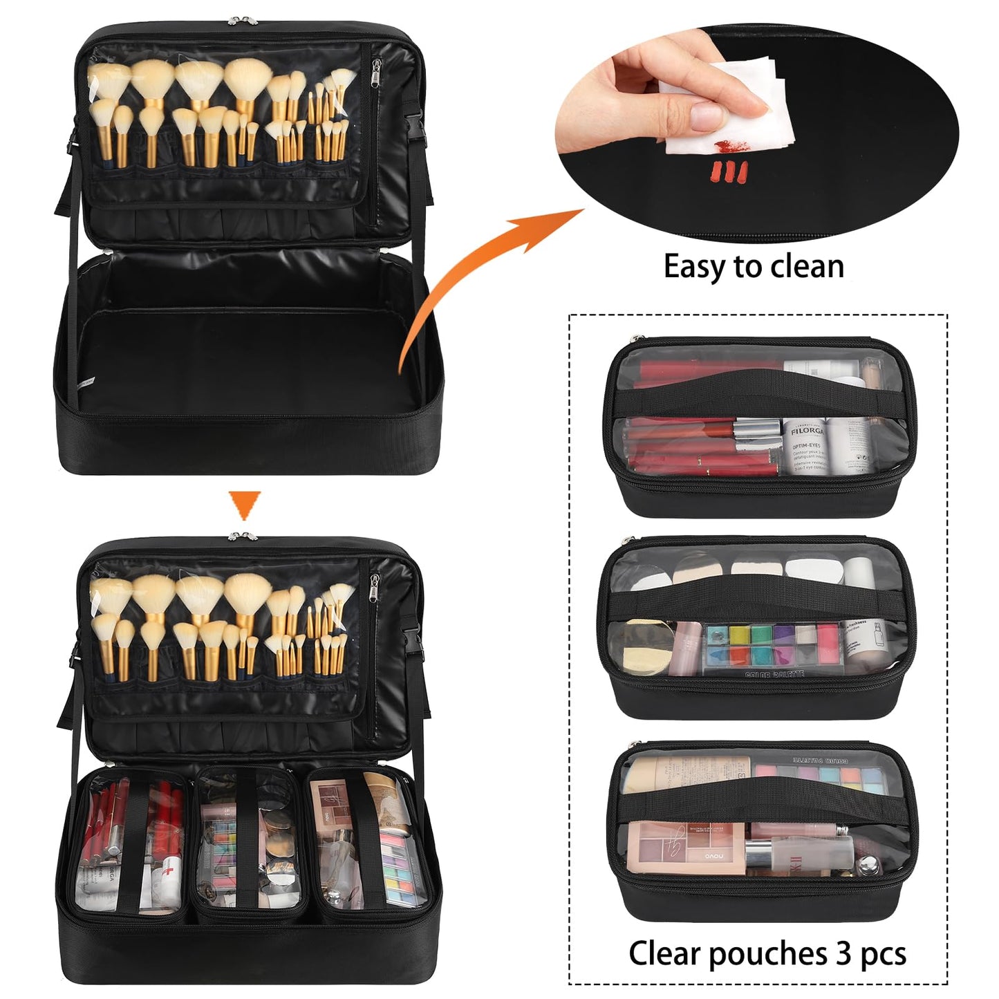 Extra Large Makeup Case, Professional Makeup Train Case for Makeup Artist Traveling Organizer, Double Layer XL Cosmetic Travel Case for Cosmetology with 3 Detachable compartments and 3 Makeup Bags