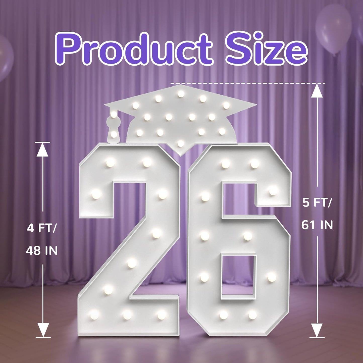Graduation Decorations Class 2026 White Marquee Numbers 26 Graduation Decorations 4 Feet Tall Large Kindergarten College High School Grad Party Decor Light up Numbers Big Foam Board Backdrop 2 Pcs