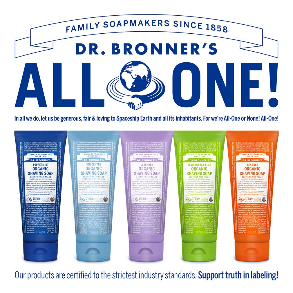 Dr. Bronner's - Organic Shaving Soap Variety Pack - Lavender, Tea Tree, & Lemongrass, Certified Organic, Sugar & Shikakai Powder, Moisturizes, Use on Face, Underarms, & Legs (7oz, 3-Pack)