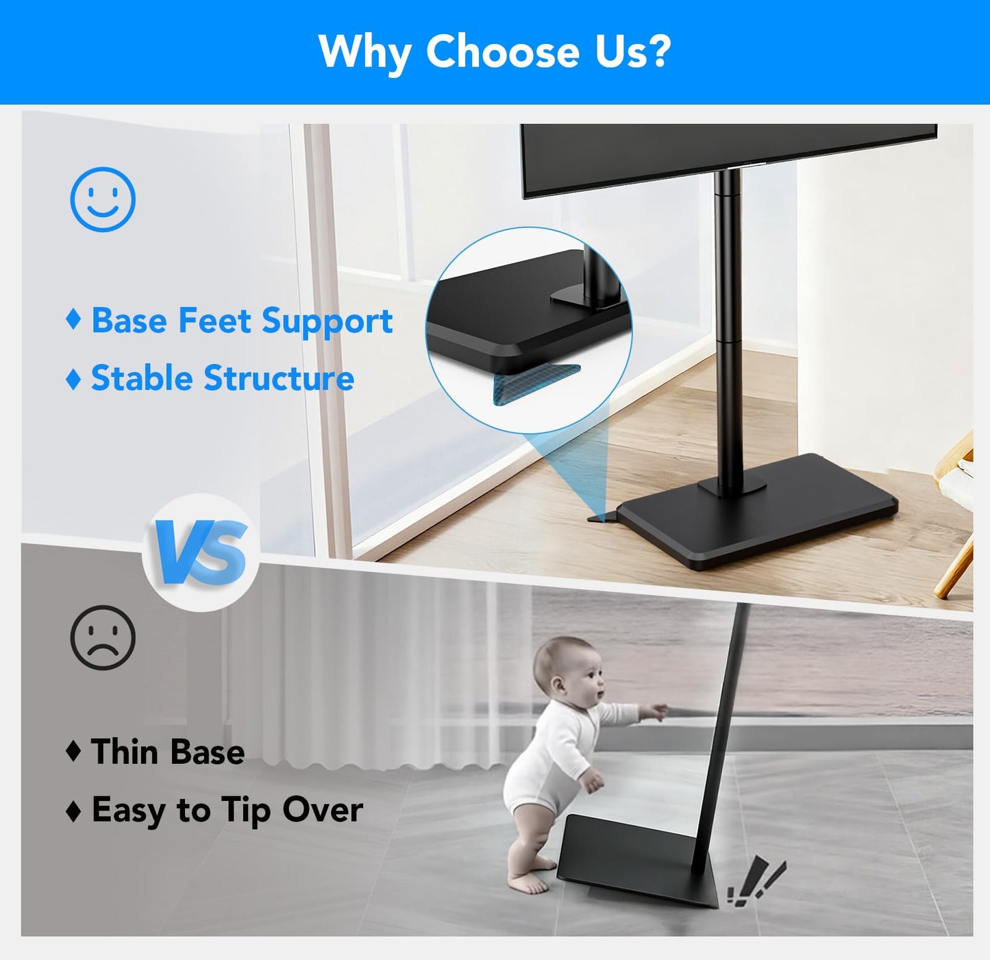 AX WABER Floor TV Stand with Mount for 26-55 inch TVs up to 77 lbs, Height Adjustable Swivel Tilt TV Stand with Wood Base, Saving Space Design for Bedroom, Living Room and Corner, Black