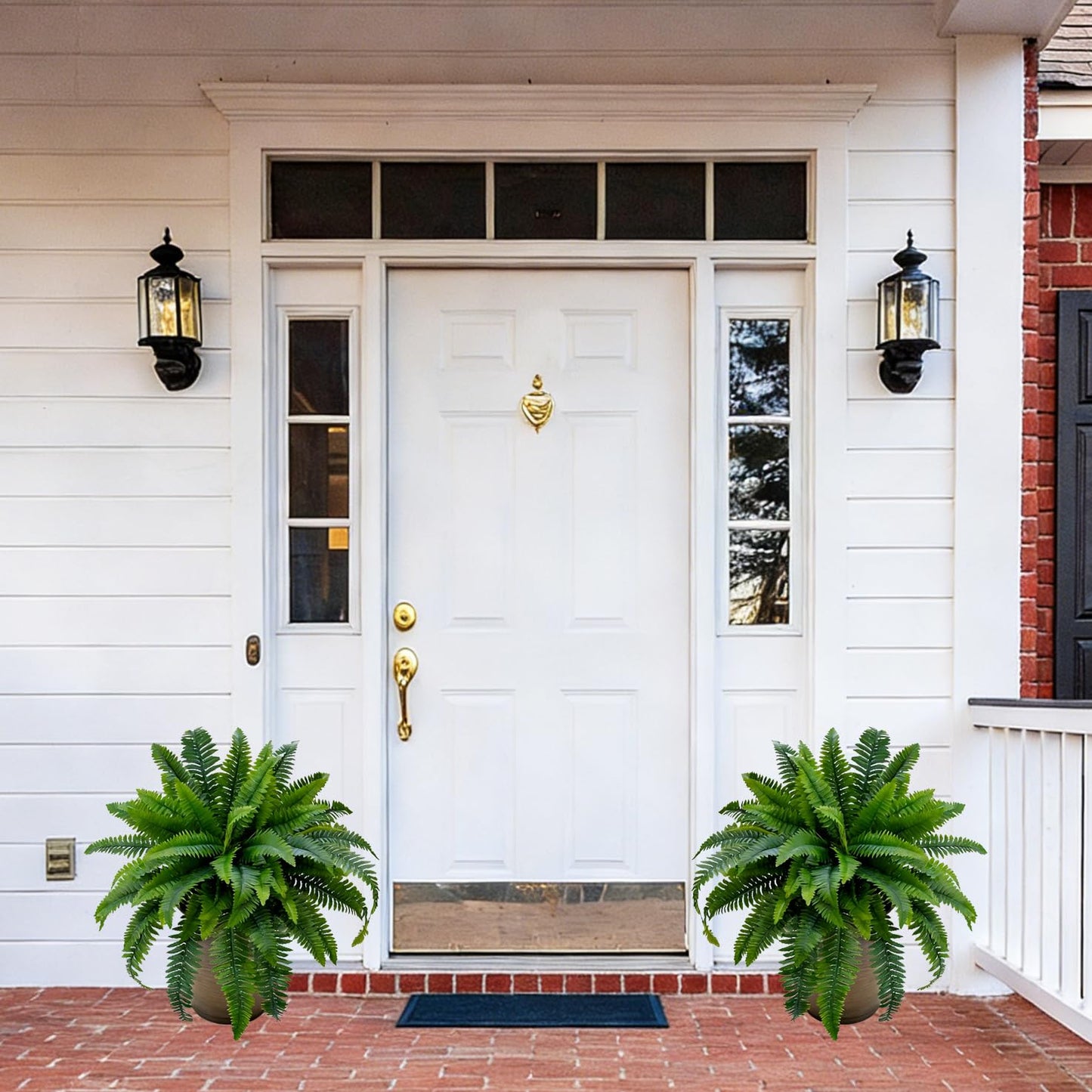Senjie Artificial Boston Fern 4 Set 55 Branches Fake Ferns for Outdoors 32Inch Faux Plant for Home Living Room Office Decor