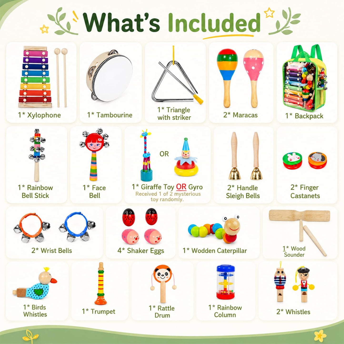 Kids Musical Instruments, 33Pcs 18 Types Wooden Percussion Instruments Tambourine Xylophone Toys for Kids Children, Preschool Education Early Learning Musical Toy for Boys and Girls