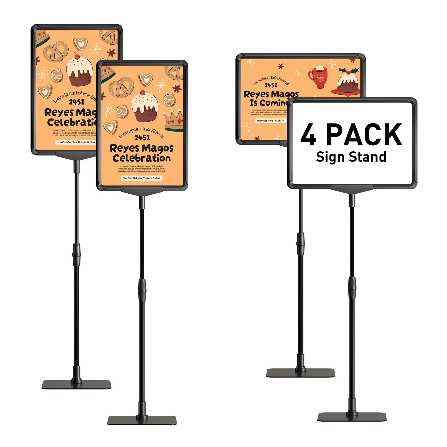 RANDUN Sign Holder Stand 8.5x11 inch Sign Stand Holder for Table Sign Stands for Display Advertising Menu Tabletop - Poster Sign Stand Adjustable Floor Standing Sign Holder - 4 Pack