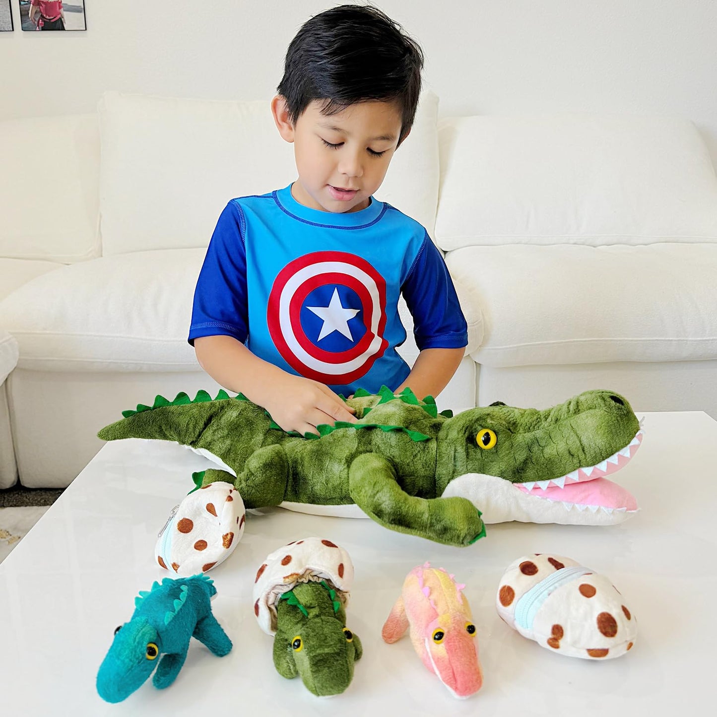 Karister Alligator Stuffed Animal 23.6", Mommy Crocodile Plush Toy with 3 Baby Crocodile, Stuffed Alligator Plush Gift,Stuffed Crocodile for Kids on Birthday,Christmas or Baby Shower