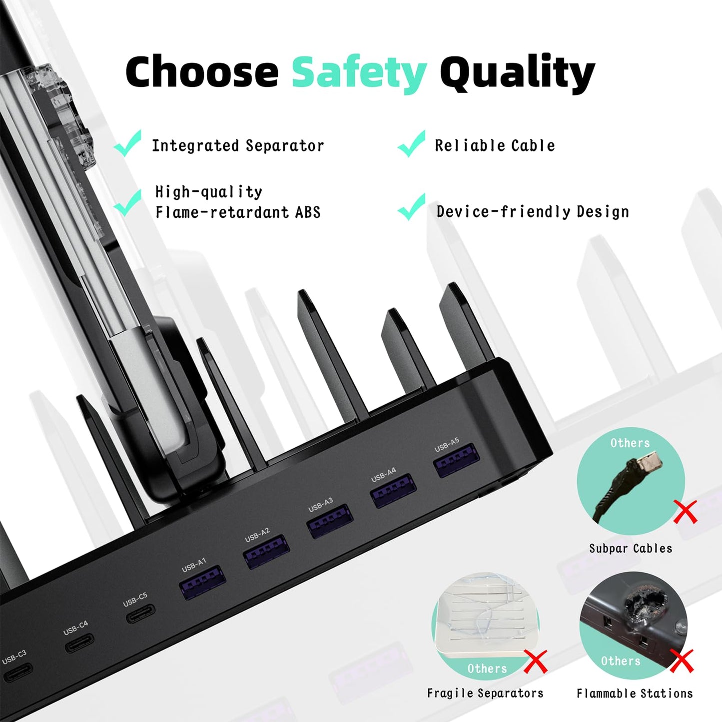 320W Charging Station for Multiple Devices, Zobirez 10-Port USB C Fast Charger Stations for MacBook, iPhone, Android Cell Phone, iPad, Tablet, Family Multi-Device Organizer Charging Dock, Black