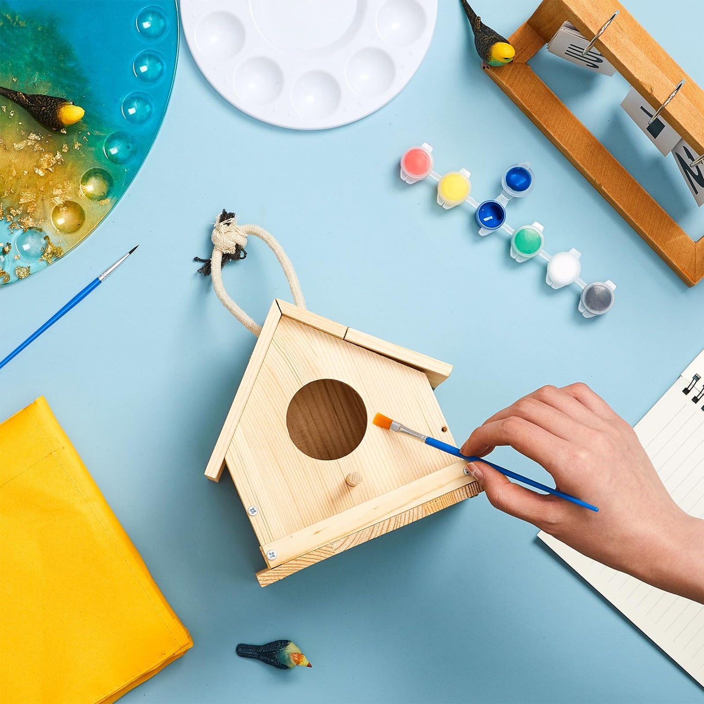 Liliful Wooden DIY Birdhouse Kit for Adults Unfinished Wooden Bird Houses with Paints and Paintbrushes Spring Summer Arts and Craft Gifts Kit for Boy or Girl Classroom Birthday Activity(4 Set)