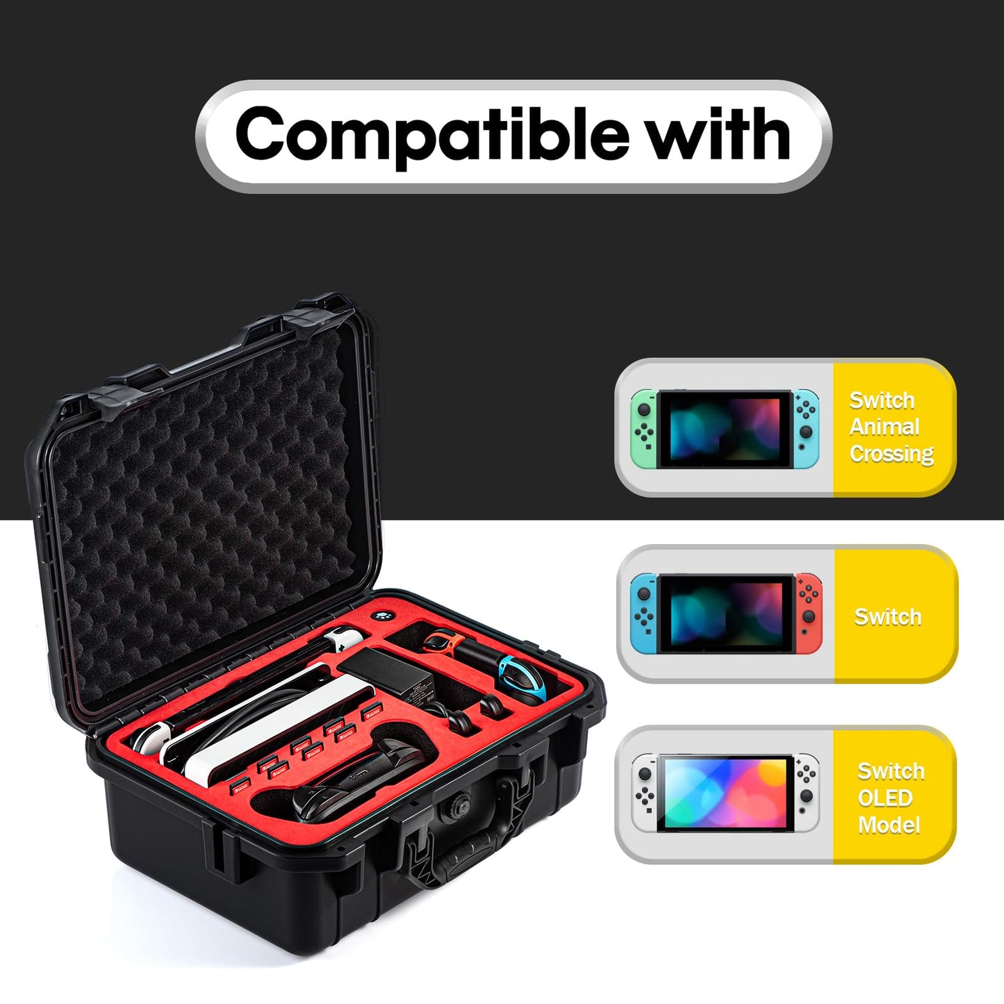 DEVASO Carrying Case for Nintendo Switch/Switch OLED, Professional Deluxe Waterproof Travel Case Soft Lining Hard Case for Nintendo Switch OLED Model (2021) Console Pro Controller & Accessories