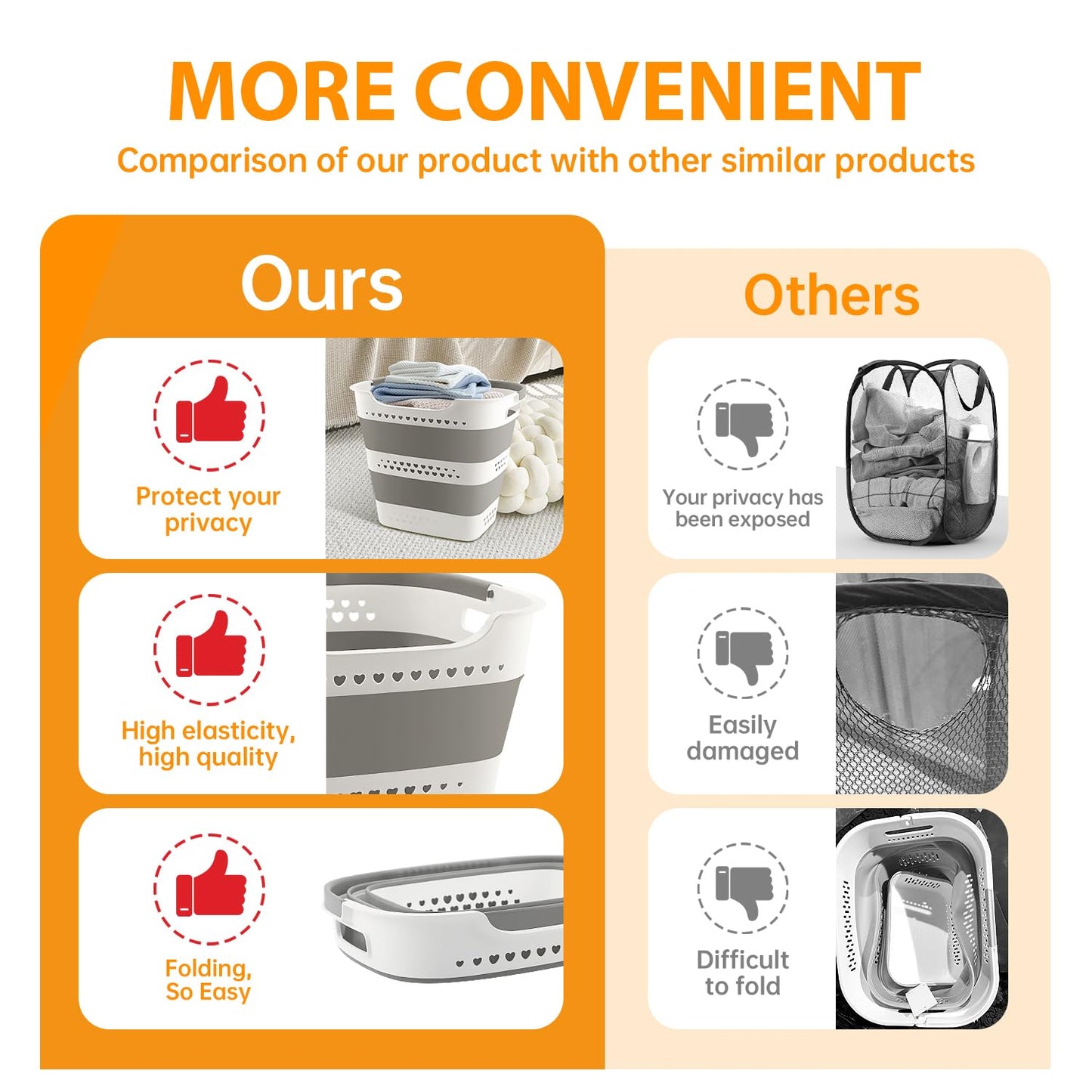 2 Pcs 42L Medium Collapsible Plastic Laundry Basket with Handles, Foldable Laundry Basket Hamper, Pop Up Storage Container Organizer for Washing Storage (Gery, 17 Inch * 13 Inch * 15 Inch)