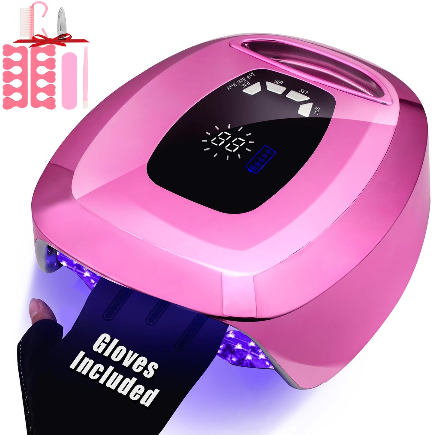 UV LED Nail Lamp Rechargeable,108W Professional Cordless UV Light for Gel Nails,Portable Metallic Nail Dryers with UV Gloves & Nail Kit,Fast Curing Gel Polish Lamp Smart Sensor 4 Timer 35 Lamp Beads