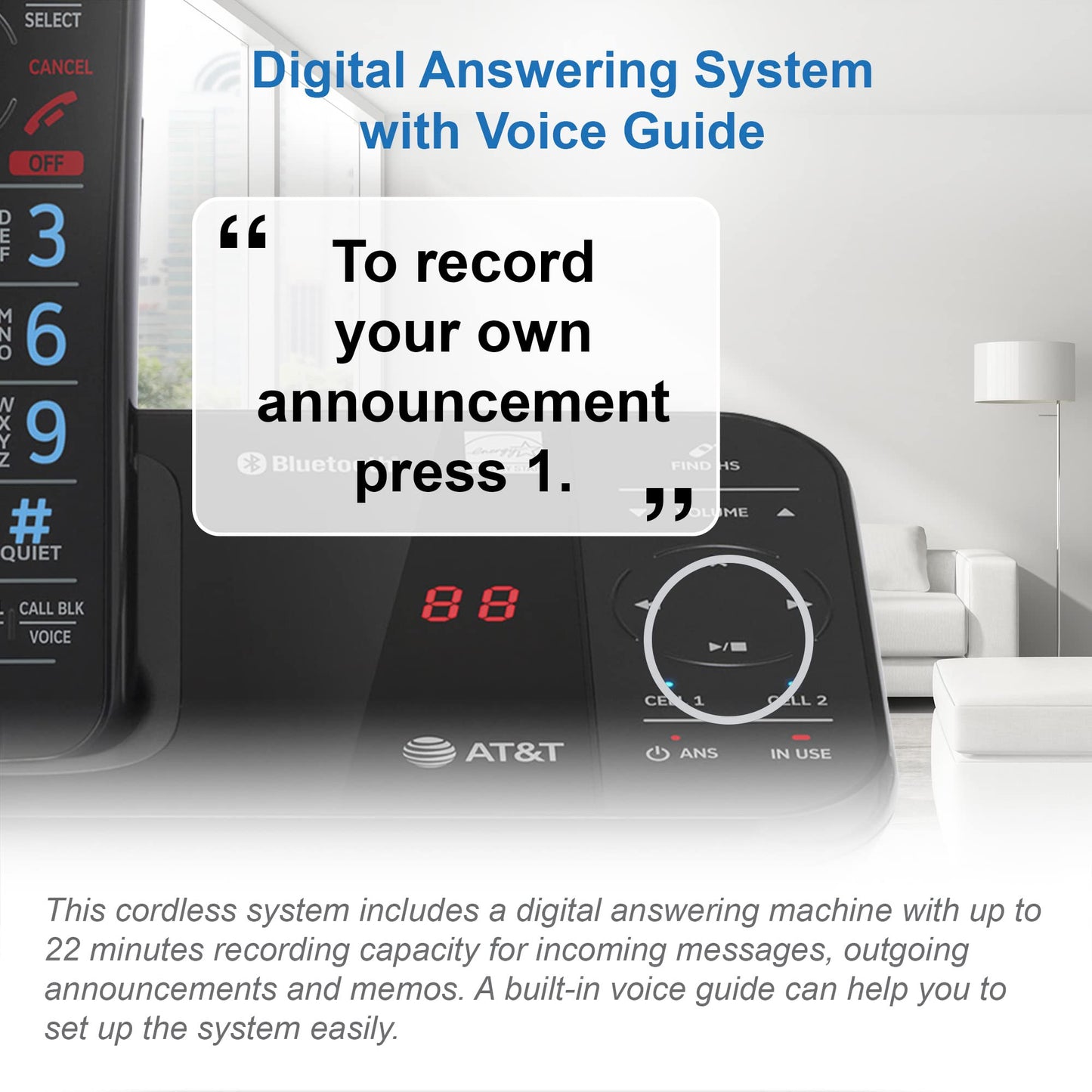 AT&T GL2113-31 Cordless Phone with Smart Call Blocker, Bluetooth Connect to Cell, Answering Machine, Full-Duplex Speakerphone