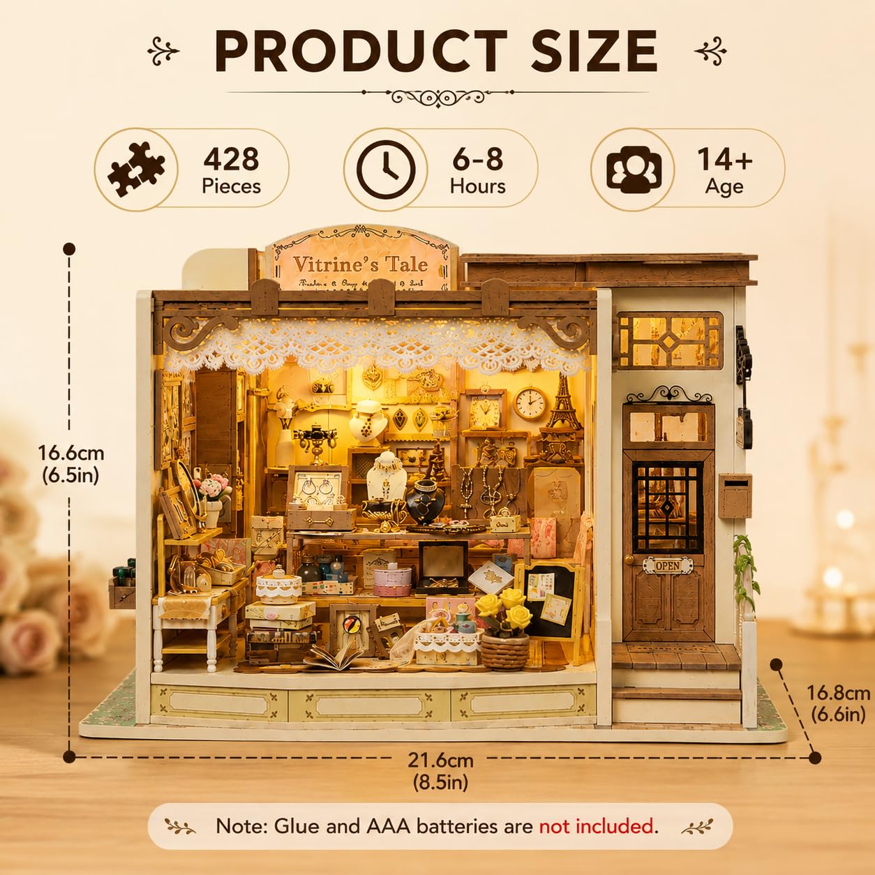 Book Nook DIY Miniature House Kit, Wooden Rolife Miniature Kit with 428 PCS Detailed Jewelry Shop Design for Adults, Book Nook Decorative Model for Shelf Display and Relaxing Craft Time
