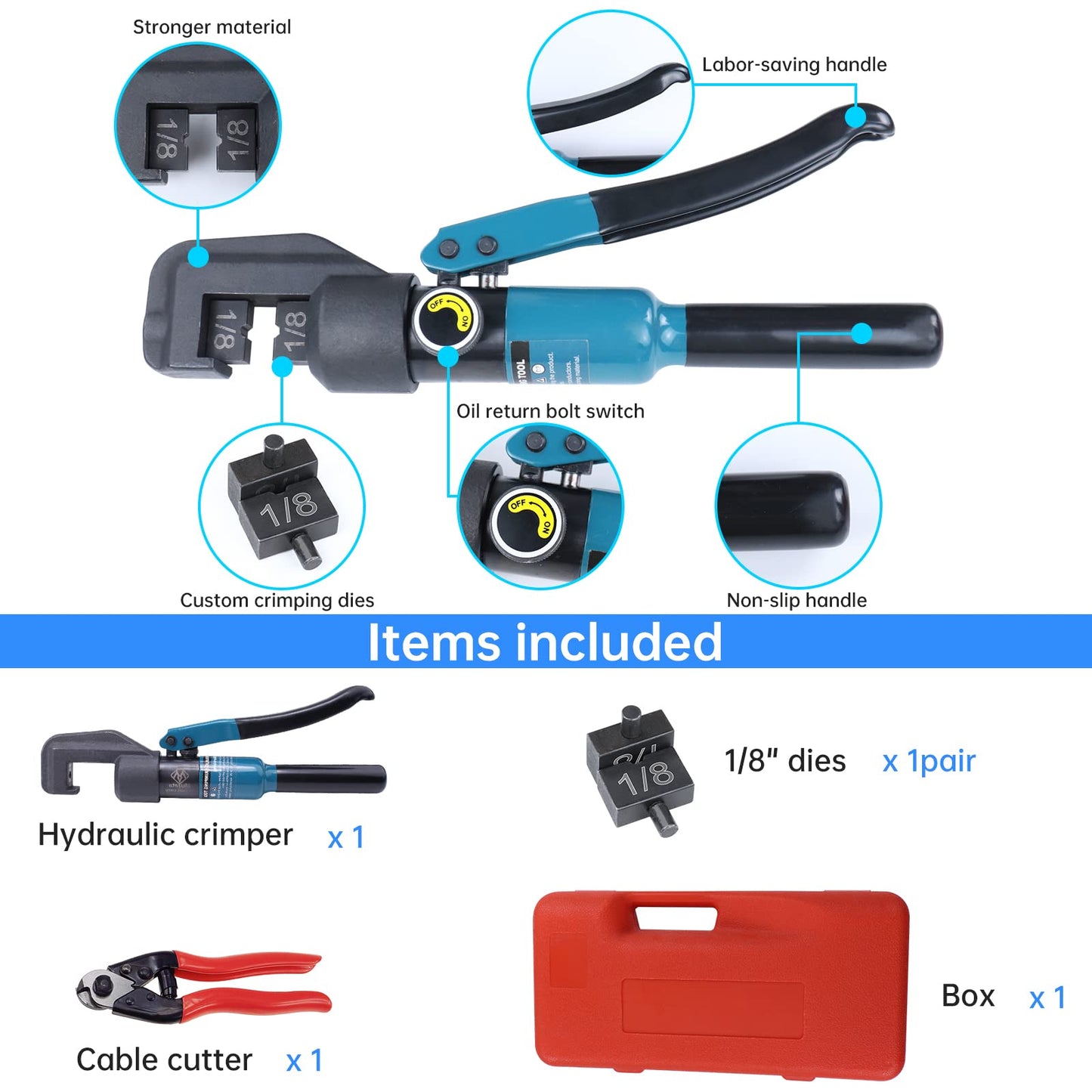 Muzata Custom Cable Railing Crimping Tool Hydraulic Crimper Hydraulic Crimping Tool for 1/8" Stainless Steel Cable Railing Kit Wire Rope Swaging Kit with Wire Cutter CR09 CK12