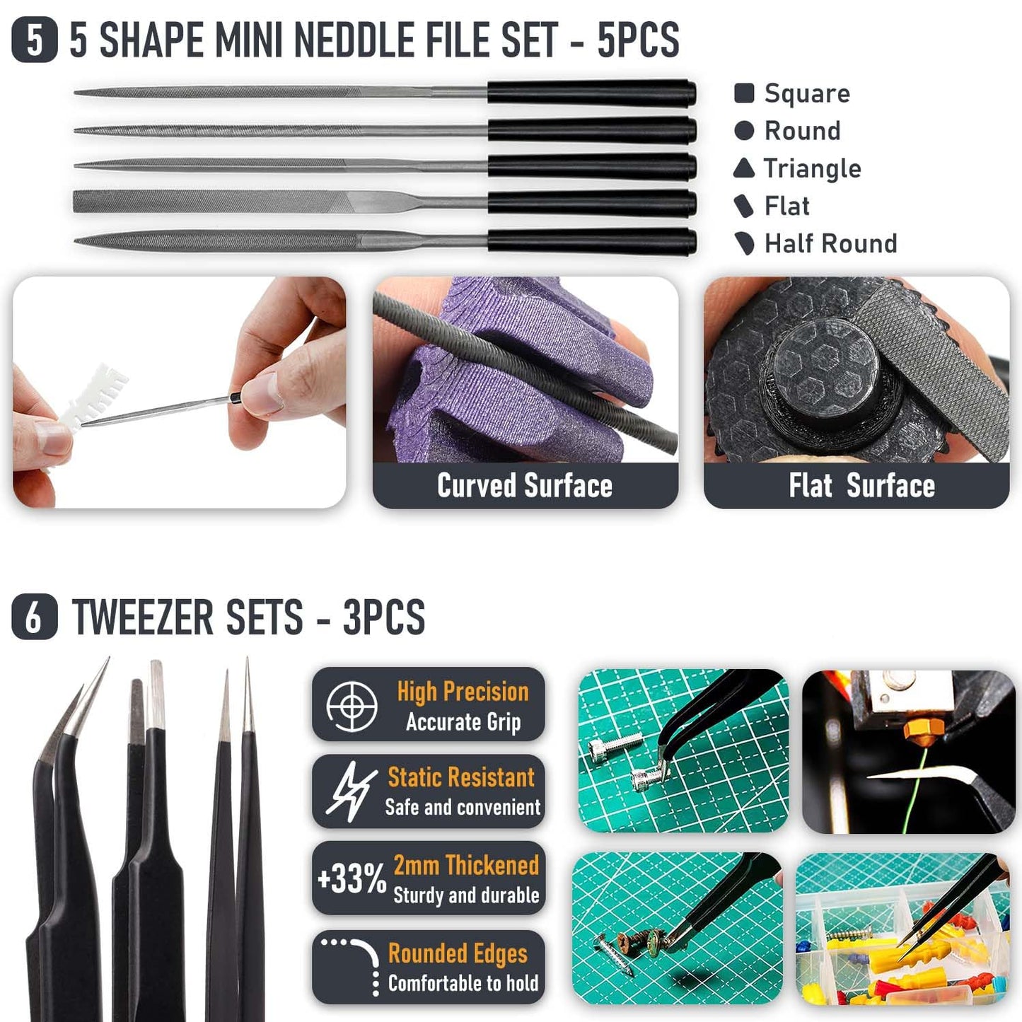 3D Printer Tool Kit Essential 3D Printer Tools for Removing, Smoothing, Finishing, Deburring, Craving, Drilling 3D Printer Accessories for Bambu Lab, Ender3-Measuring Tool Kit-Beginner