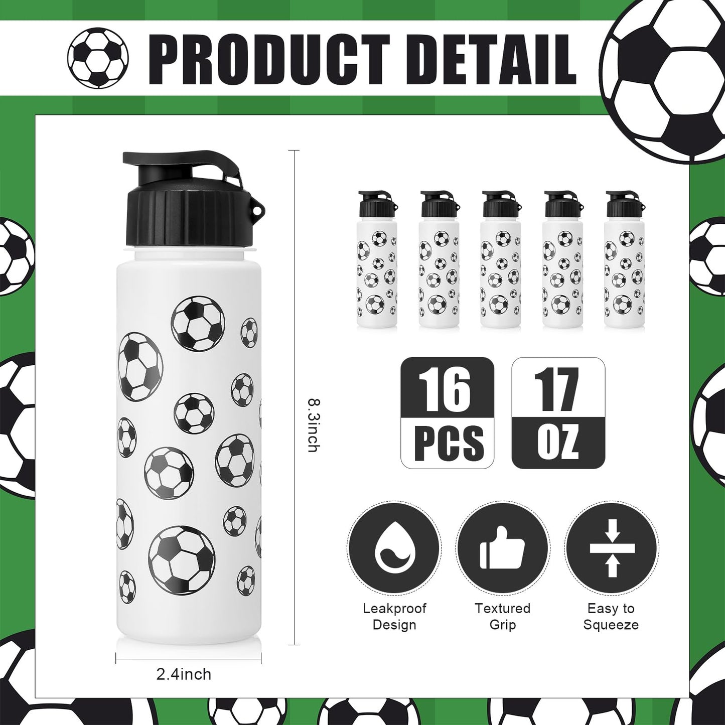 LemonRoad 164 Pcs Sports Party Favors Set 16 Plastic Cups 16 Charm Bracelets 16 Keychains 16 Mini Foam Stress Balls 100 Stickers for Sports Party Supplies(Soccer)