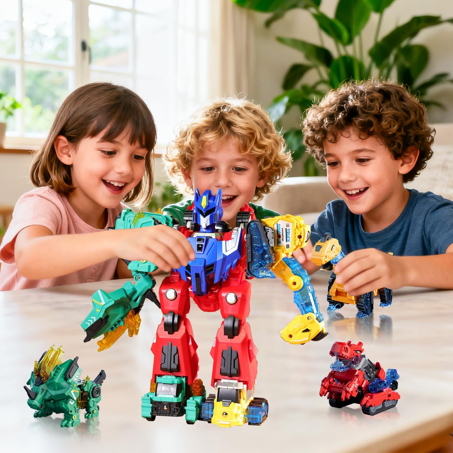 VEAIS - Magnetic Transformation Dinosaur Robot Toys, 6 in 1 Transformer Robot Toy for Kids, Easy Assembly Function, Robot Construction Vehicle Set for Kids