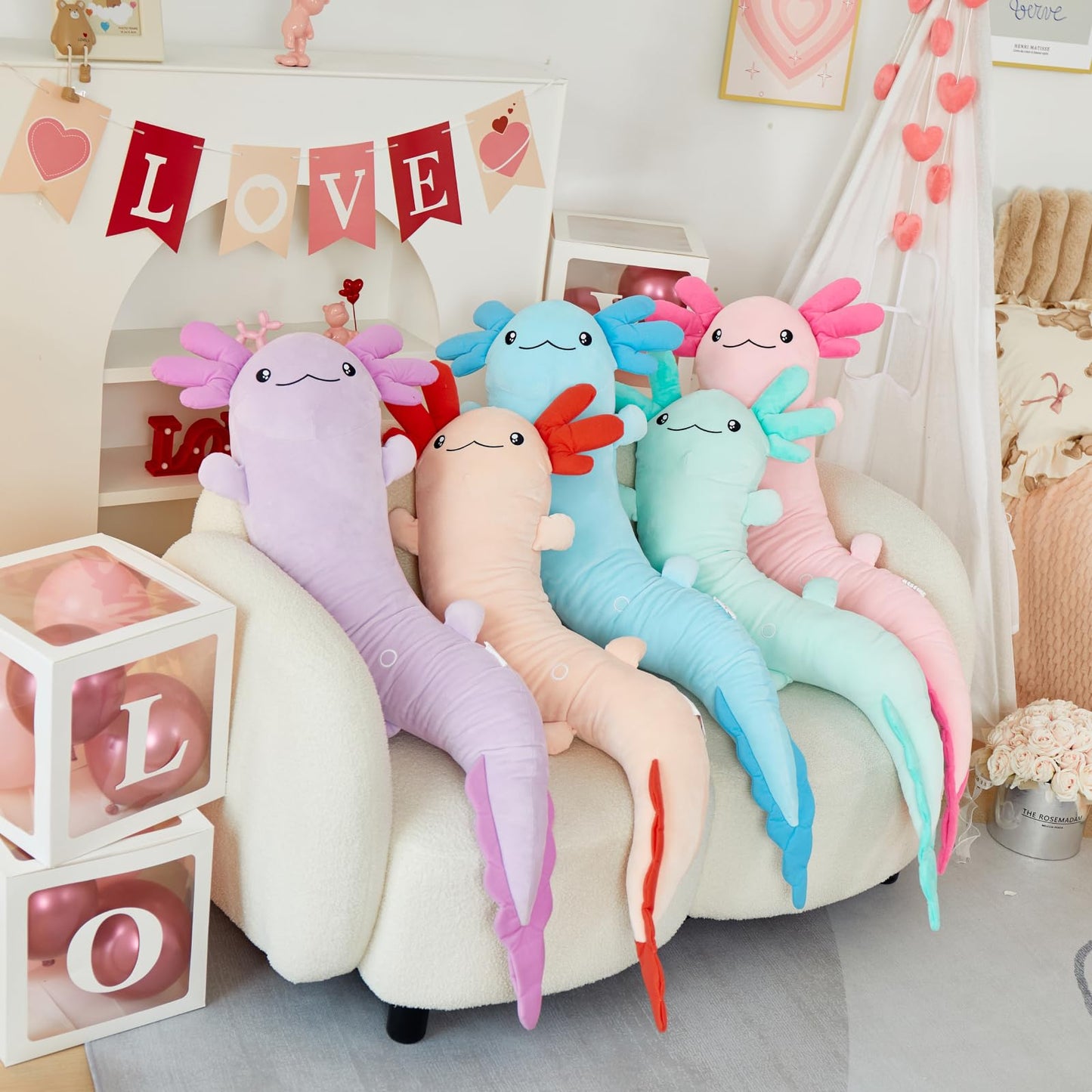 MaoGoLan Giant Axolotl Plush Stuffed Animal,Big Axolotl Plush Pillow Toy,Huge Stuffed Axolotl Body Pillow for Kids Adults, Birthday Present Pink